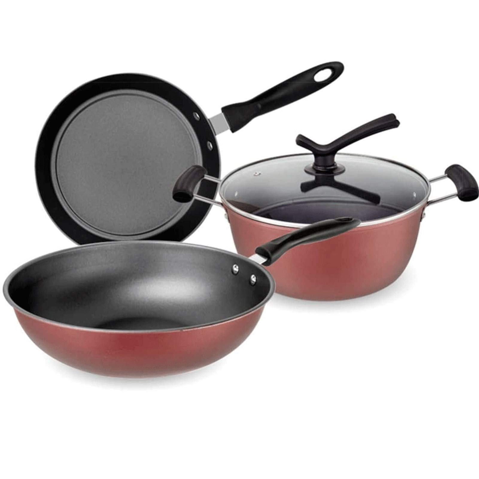 **AIIOW 3-Piece Non-Stick Cookware Set - Durable Sauce Pan, Stock Pot & Frying Pan with Anti-Scalding Handle - Perfect for Sautéing, Frying & Cooking Soups**