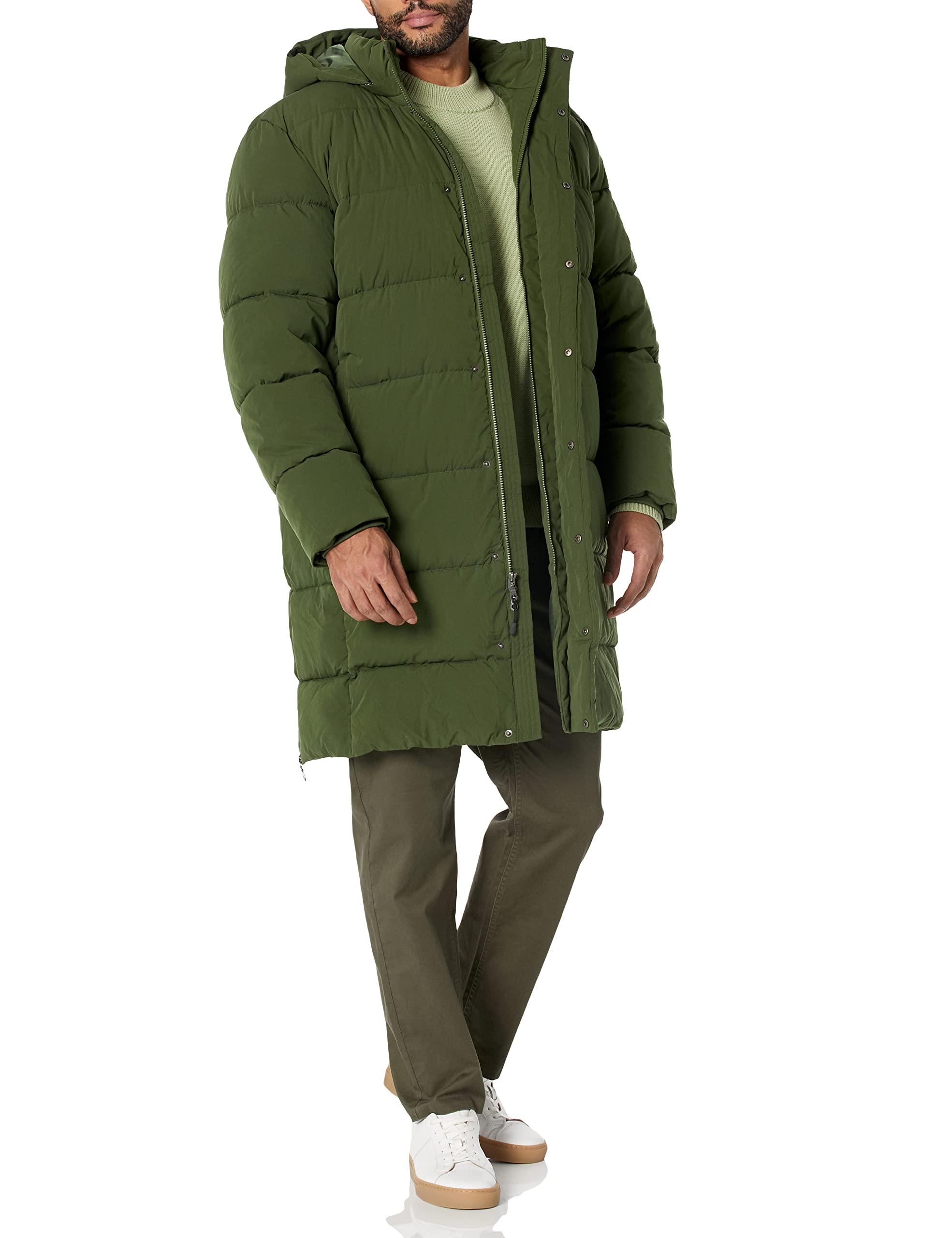 Amazon Essentials Men's Hooded Long Puffer Coat - Lightweight Winter Jacket with Water-Resistant Shell, Warm Down Alternative for Cold Weather - Perfect for Outdoor Activities & Daily Commute