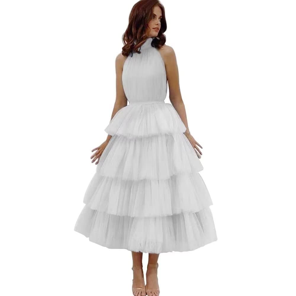 FTBY Elegant High Neck Prom Dresses for Women - Tiered Tulle Evening Gowns with Halter Neckline for Sweet 16, Quinceañera, Homecoming & Formal Events - Perfect for Prom Night, Ball Dances & Special Occasions