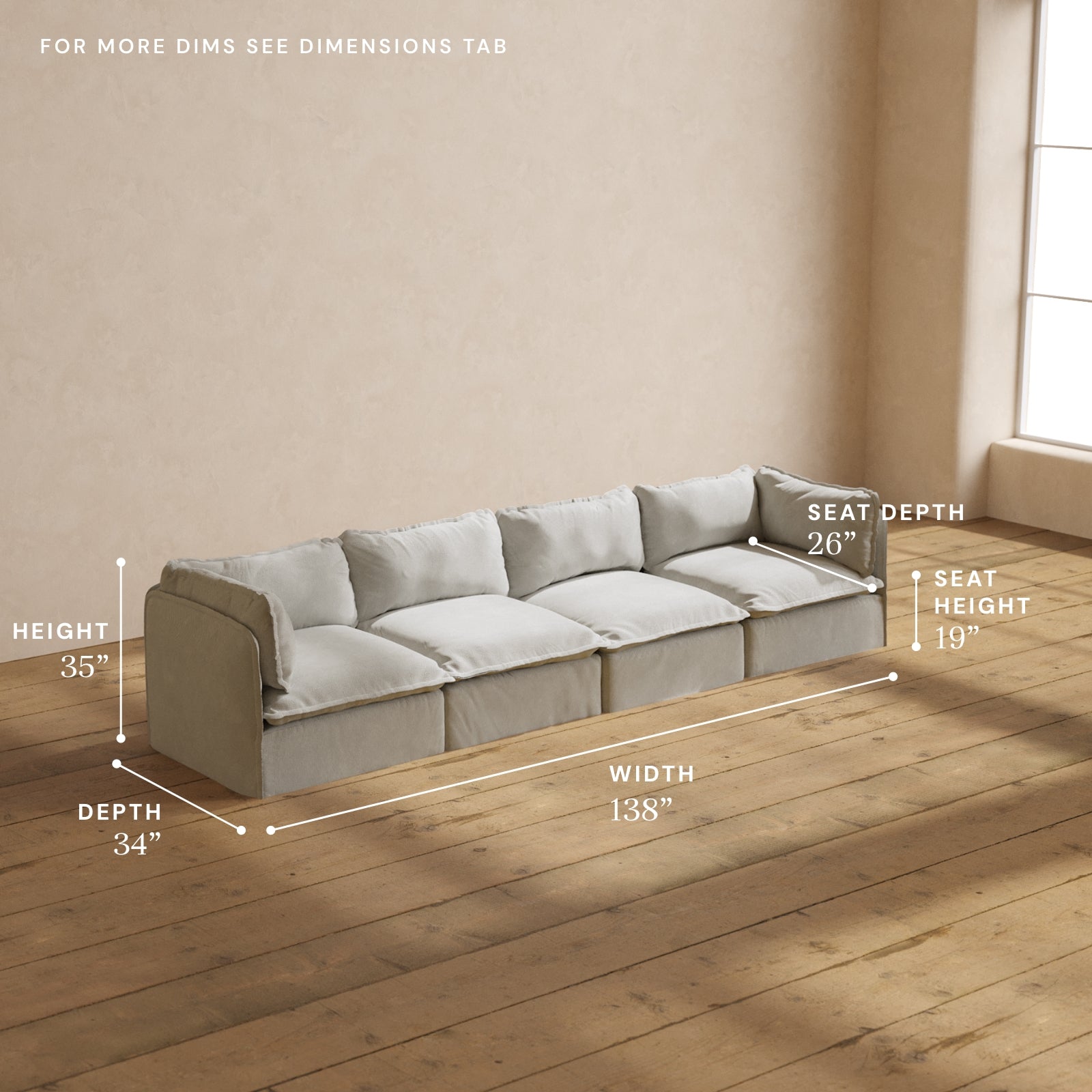 Premium Modular Performance 4-Seater Sofa in Cloud Color | Luxury Blend Fabric | Perfect for Living Room, Lounge & Office Spaces