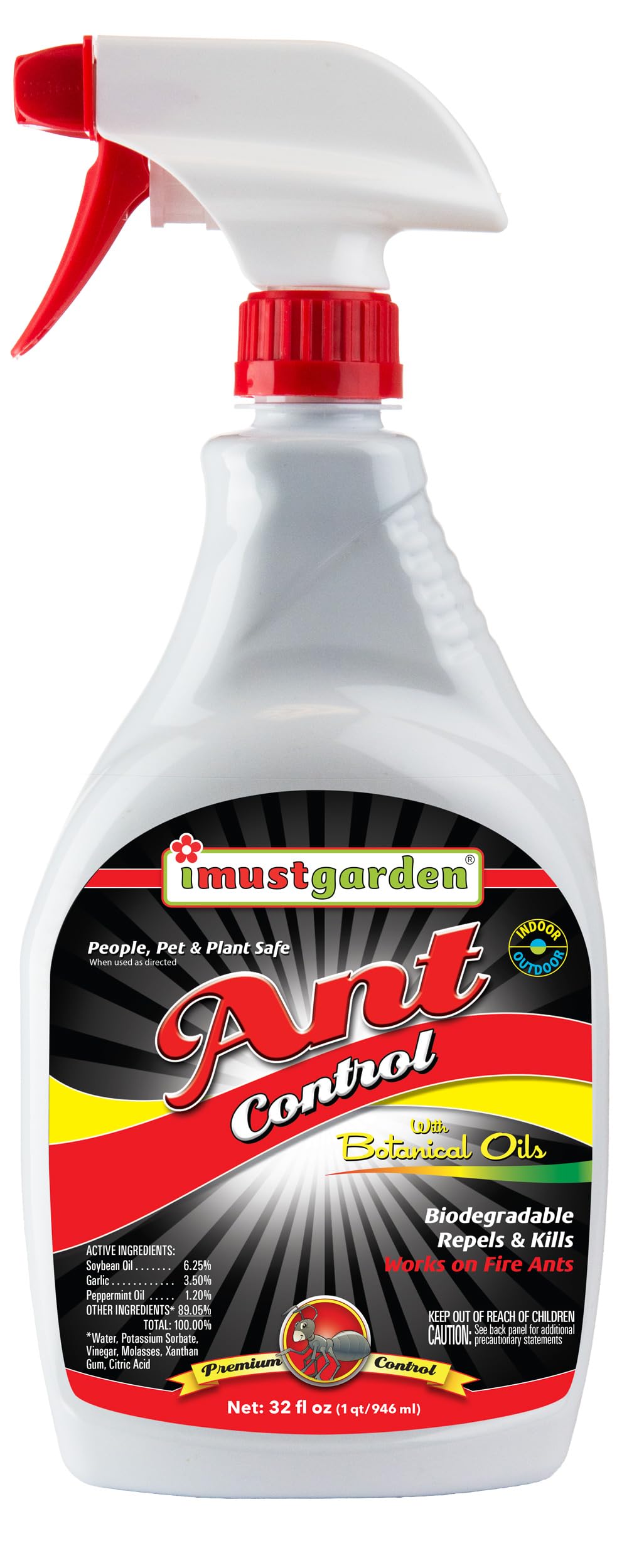 I Must Garden Ant Control Spray - Fast-Acting Natural Ant Killer & Repellent for Indoor & Outdoor Use - Safe for Pets & People - 32oz - Perfect for Kitchens, Gardens & Patios