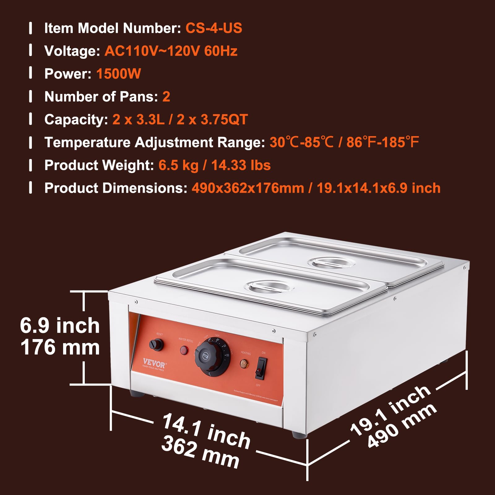 VEVOR 17.6Lbs Commercial Chocolate Tempering Machine with Dual Tanks & Precise Temp Control (86-185°F) - 1500W Stainless Steel Electric Chocolate Melter for Candy Making, Baking, Coffee Shops & Dessert Businesses - Perfect for Melting Chocolate, Milk, Cream & Fondue