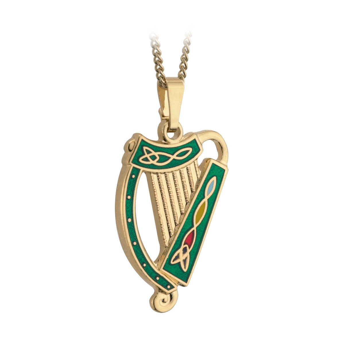 Authentic Irish Harp Necklace - 18K Gold Plated & Emerald Green - Handcrafted in Ireland - Perfect for St. Patrick's Day, Irish Weddings & Celtic Gifts