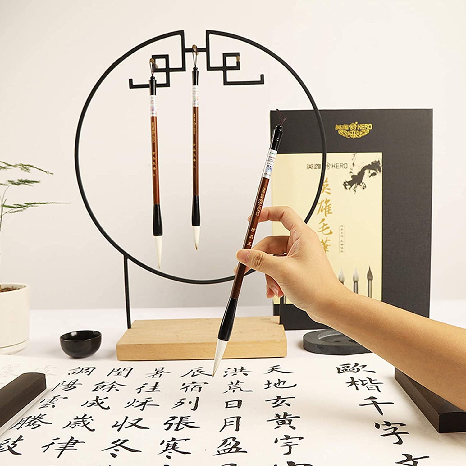 Premium Chinese Calligraphy Brush Set - Traditional Calligraphy Pens, Drawing Brushes for Beginners & Artists - Grey Ink Writing Brush Kit for Asian Art, Hand Lettering & Home Decor