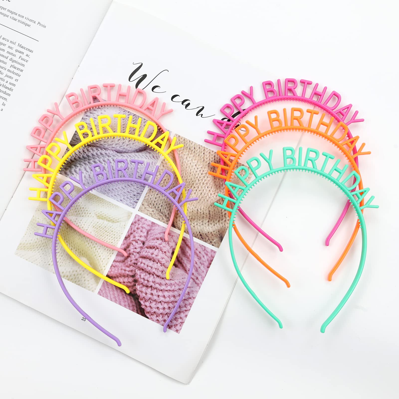 12 Pack Colorful Birthday Headbands with Teeth - 6 Pairs Plastic Hair Hoops for Toddlers, Kids, Teens & Women - Fun Party Hair Accessories & Crowns for Birthday Celebrations, Photo Booths & Costume Parties