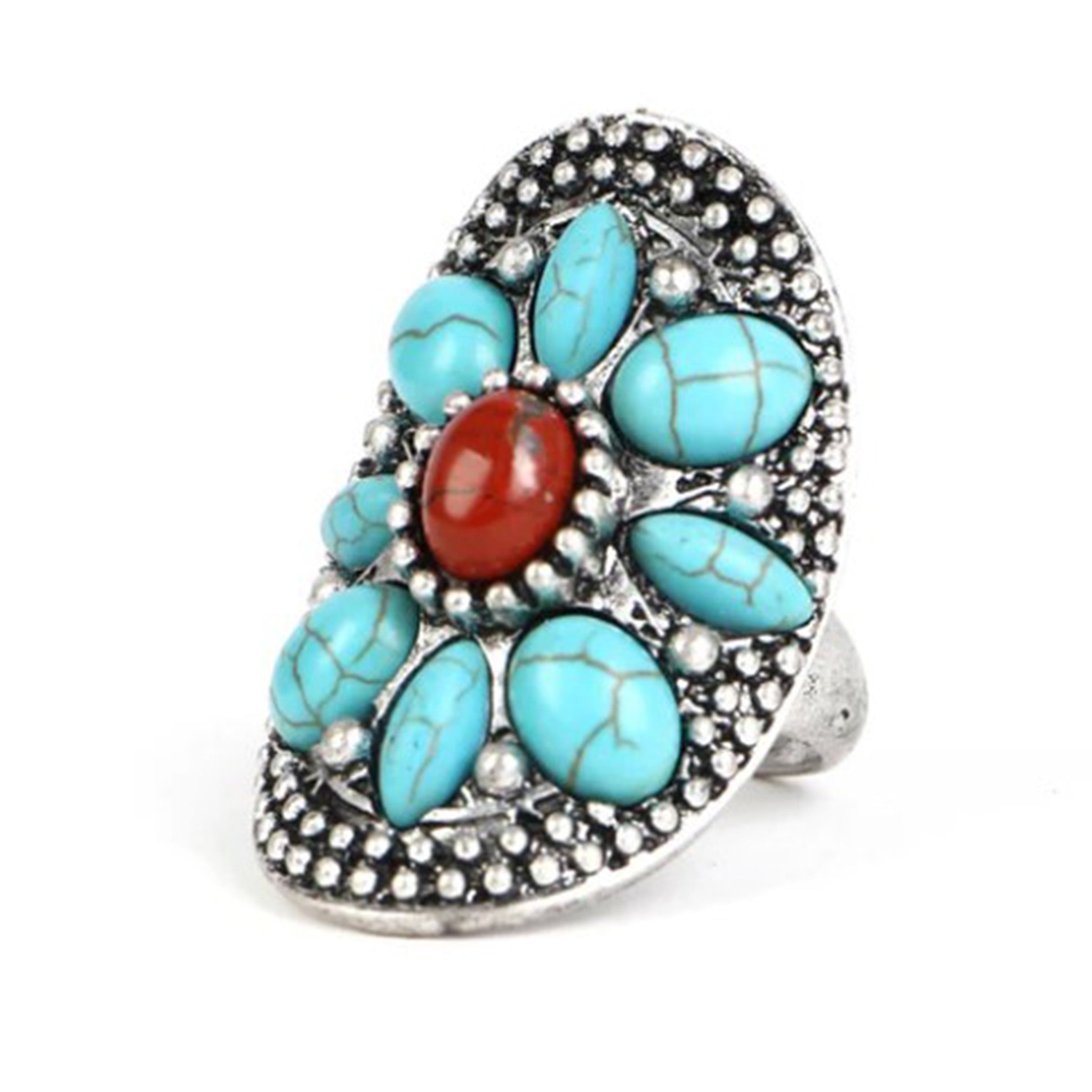 Turquoise and Red Stone Ring for Women - Boho Chic Handmade Jewelry - Perfect for Festivals, Weddings, and Everyday Wear