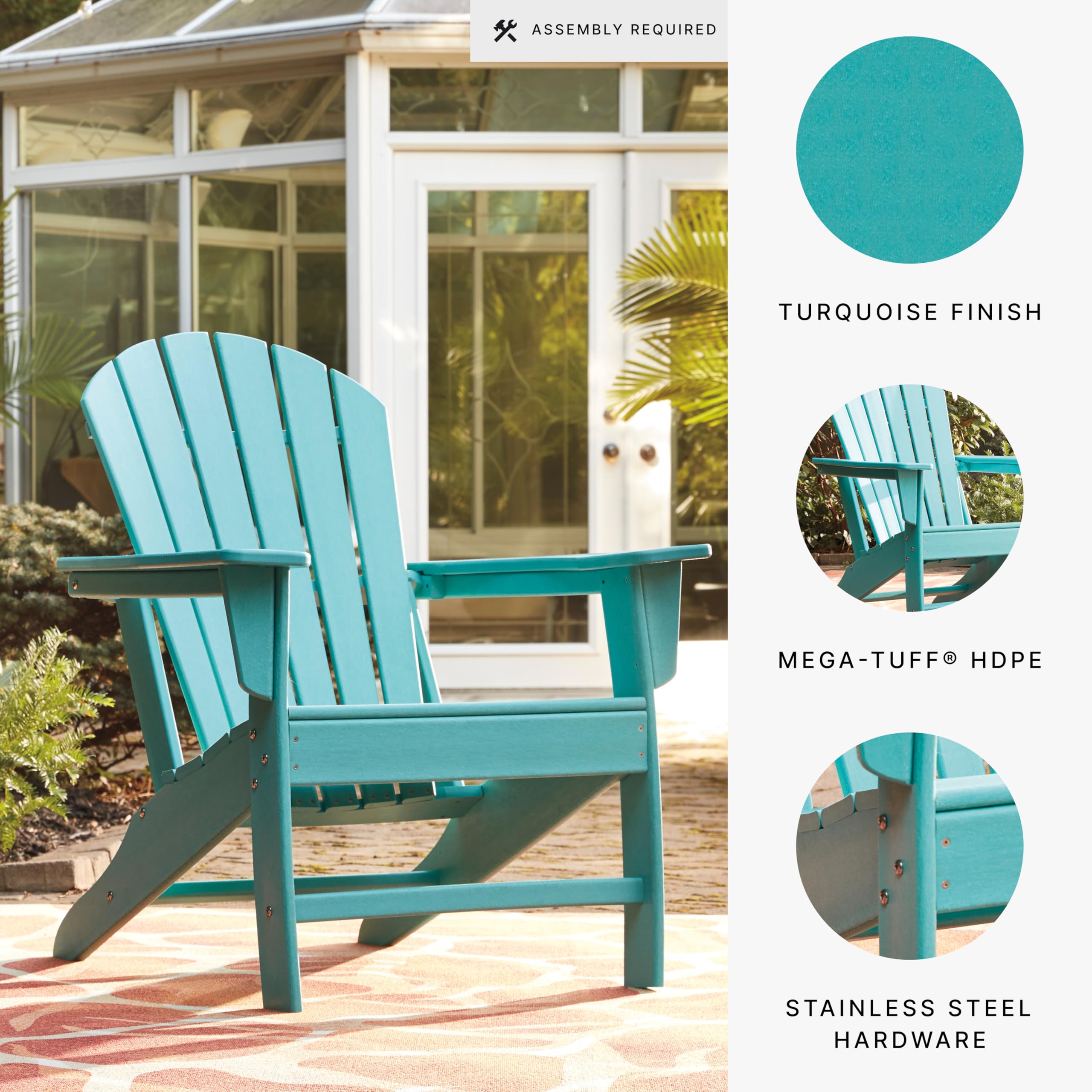 Signature Design by Ashley Sundown Treasure Outdoor Patio HDPE Weather-Resistant Adirondack Chair in Blue - Perfect for Backyard, Poolside & Garden Relaxation