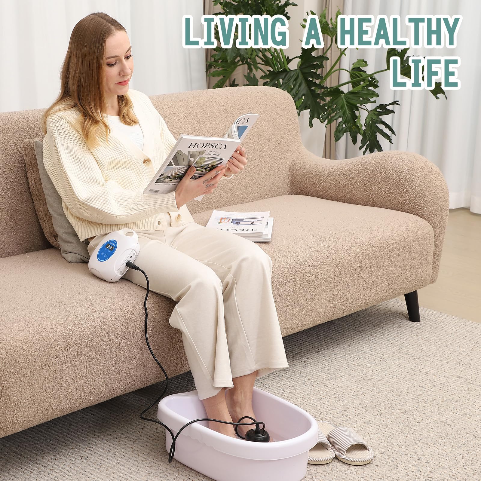 Upgrade Ionic Foot Bath Detox Machine - Professional Foot Spa with Touch ON/OFF, LCD Display & Timer for Home & Salon Use | Includes 2 Arrays & 10 Tub Liners | Perfect for Relaxation, Detox & Beauty Therapy