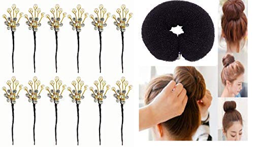 Kabello Bridal Juda Decoration Accessories - Pearl Hair Pins with Juda Maker Snap Donut (White, 10g, Pack of 1) for Wedding Hairstyles & Special Occasions
