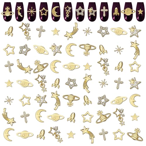 Gold Planet Star Nail Charms