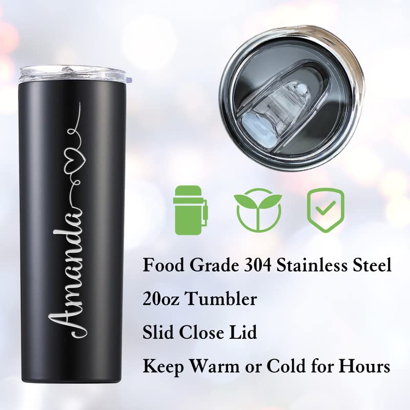 Personalized 20oz Tumbler with Lid & Straw - Custom Name Insulated Cup for Women & Men - Valentine's Day, Birthday Gift Idea - Perfect for Office, Gym, Travel & Everyday Use