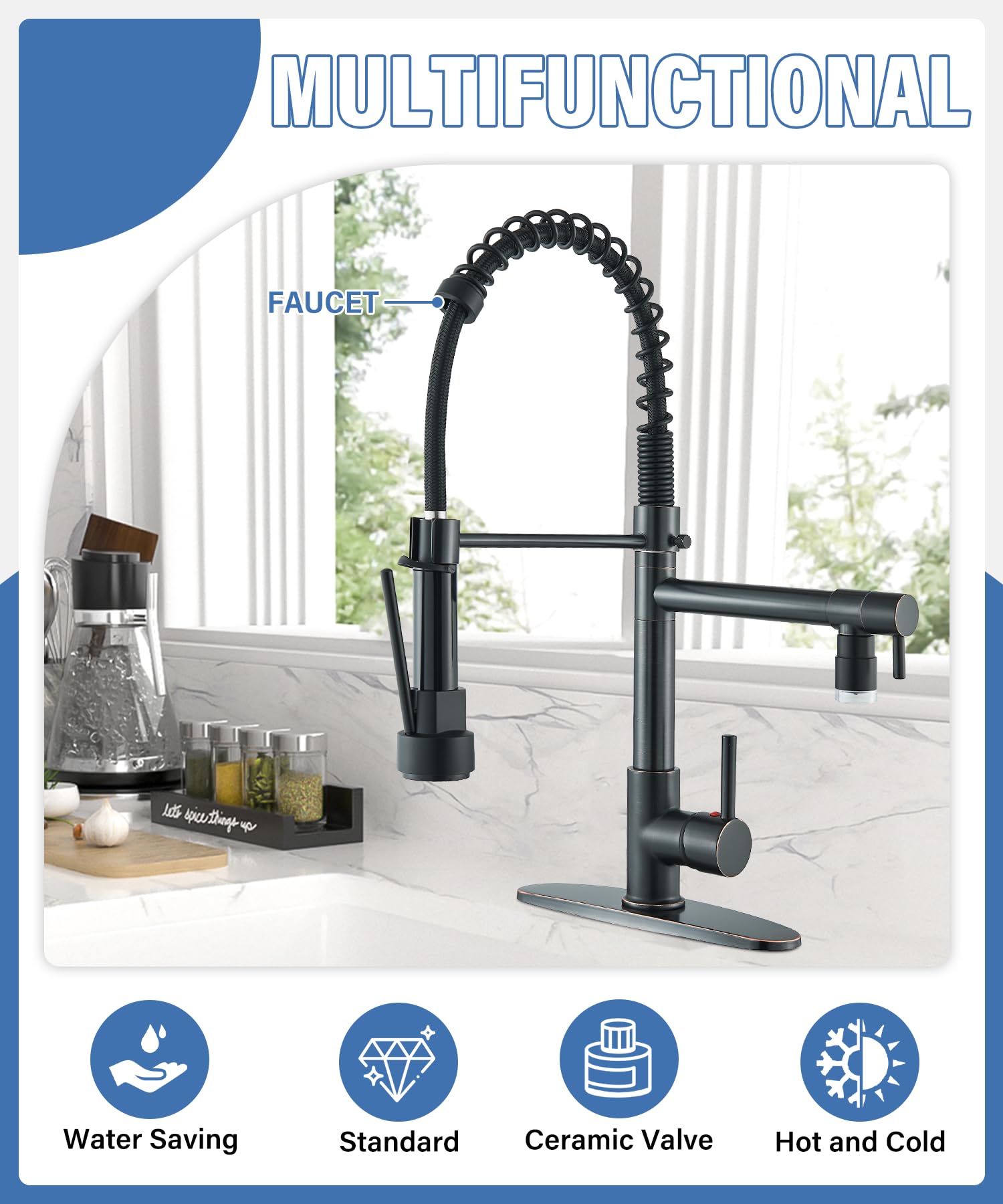 Commercial Pull Down Kitchen Faucet with LED & Lock Sprayer - High Arc Oil Rubbed Bronze for Restaurant & Home Use