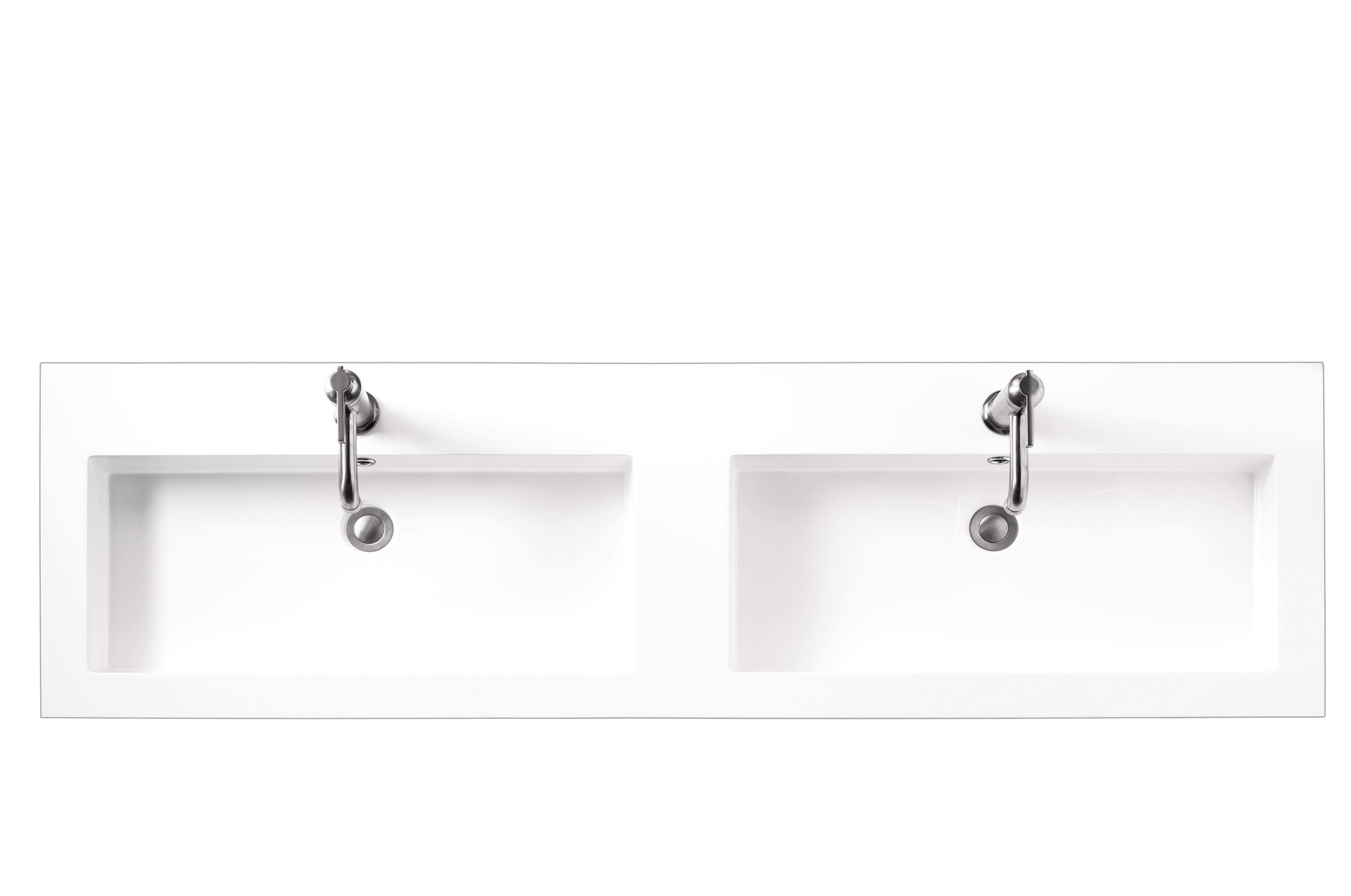 Premium White Glossy Composite Countertop with Double Basin Sink - 63