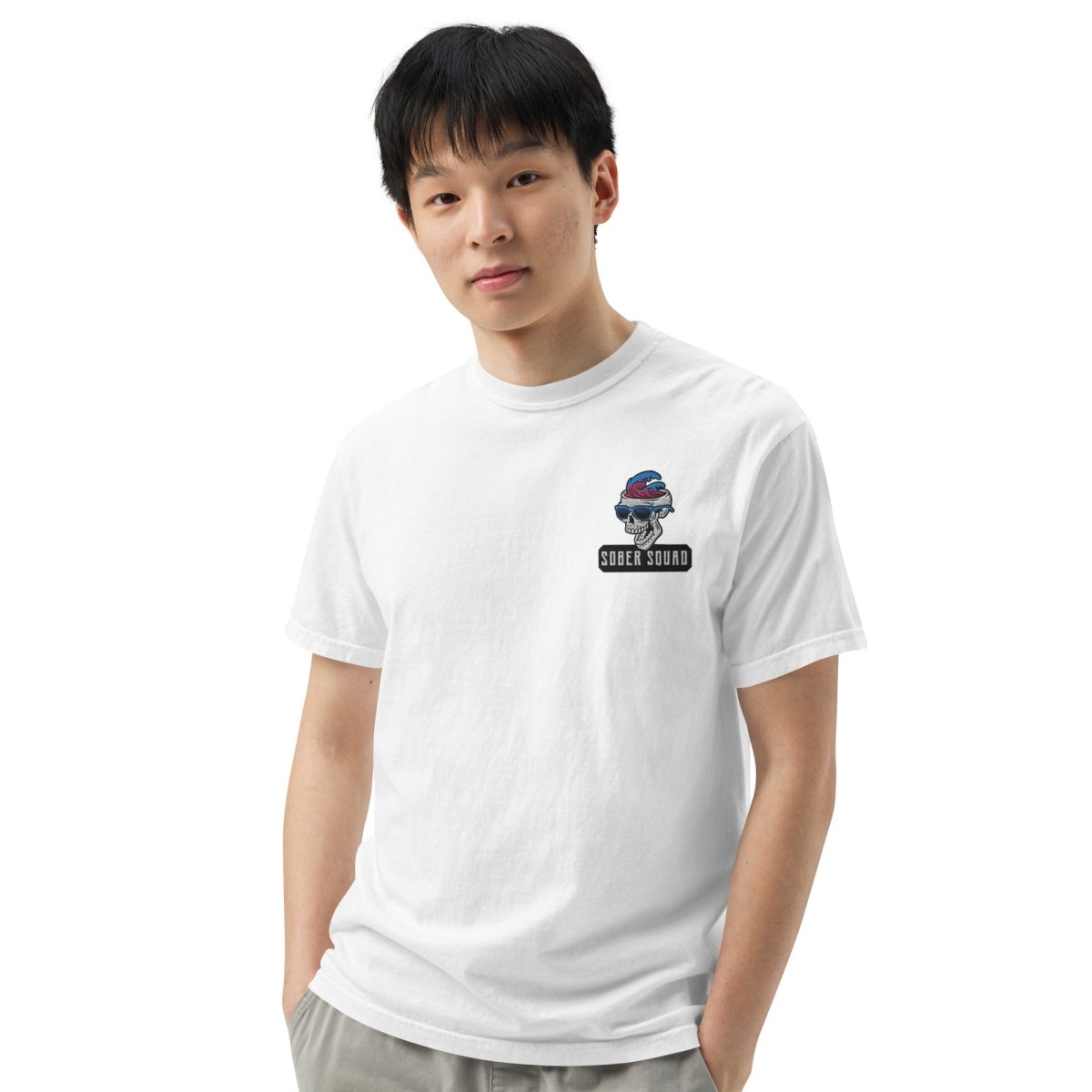 Sober Squad Embroidered Unisex Heavyweight Cotton T-Shirt for Men & Women | Casual Streetwear for Everyday Wear & Recovery Support