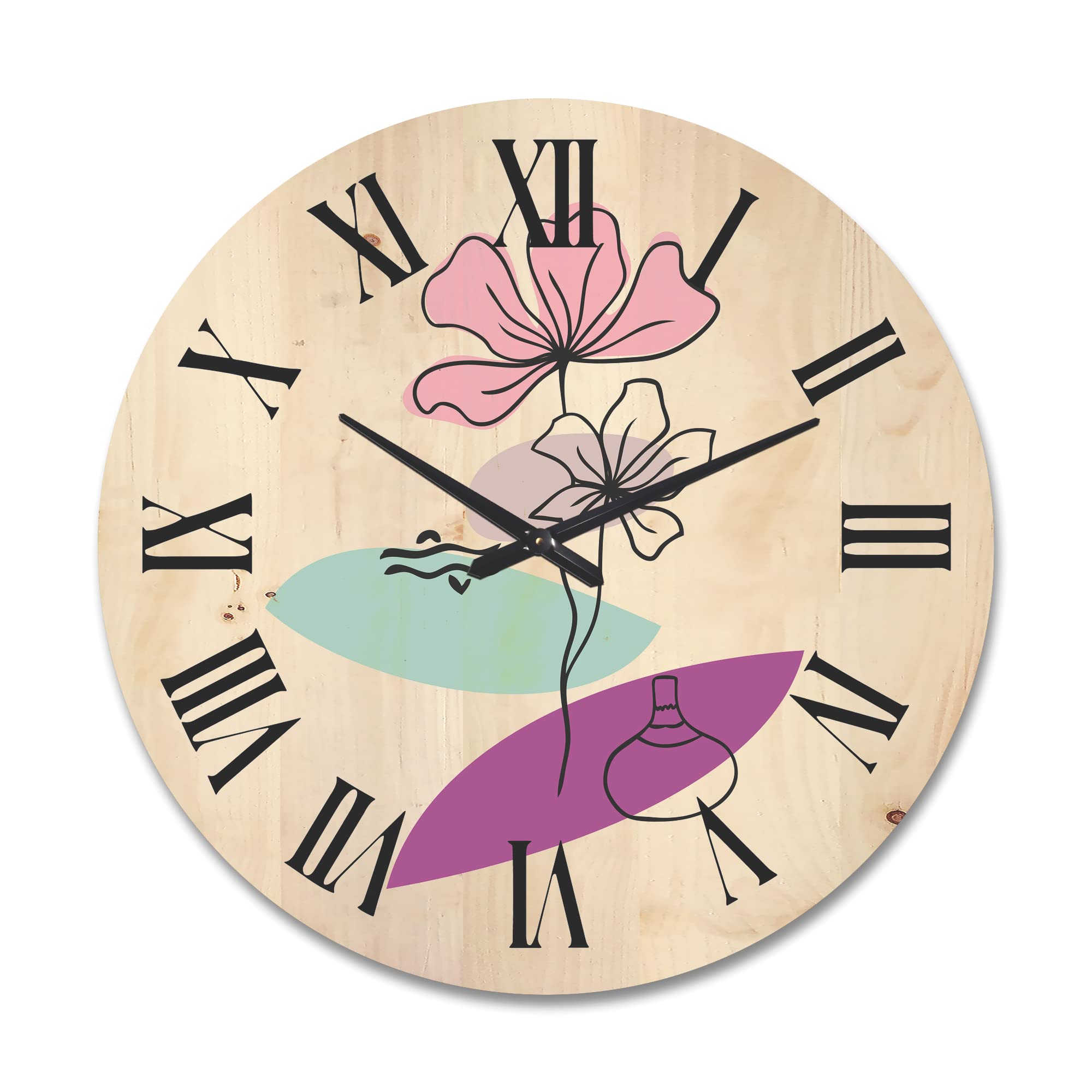Abstract Flowers & Plants Modern Wood Wall Clock - Large Decorative Floral Botanical Oversized Wooden Clock for Living Room, Bedroom, Office Décor | Perfect for Home, Office & Gift Giving