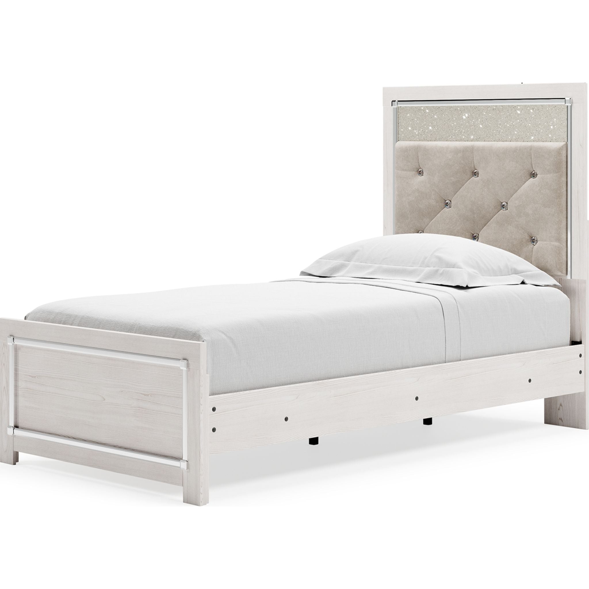 Altyra White Panel Bed Frame - Queen Size, Modern Platform Bed with Upholstered Headboard for Bedroom Decor