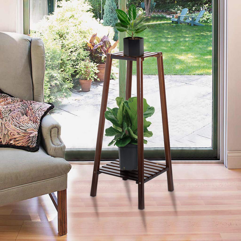 2-Tier Bamboo Plant Stand - 12.6x12.6x29.5 Inch Tall Flower Pot Holder Display Rack for Indoor Plants - Perfect for Home, Office & Small Spaces - US Stock Fast Shipping