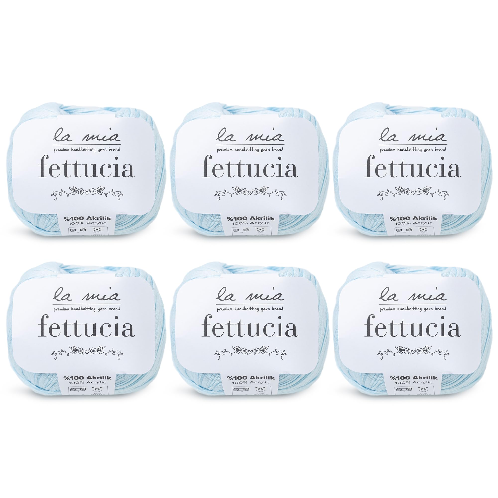 6-Pack La Mia Fettucia Chainette Tape Yarn - 100% Acrylic, 10.5oz Total (1.76oz/50g per Ball, 131 Yrds/120m) - Light DK Weight, Baby Blue (L069) - Perfect for Knitting, Crocheting, and DIY Crafts Projects