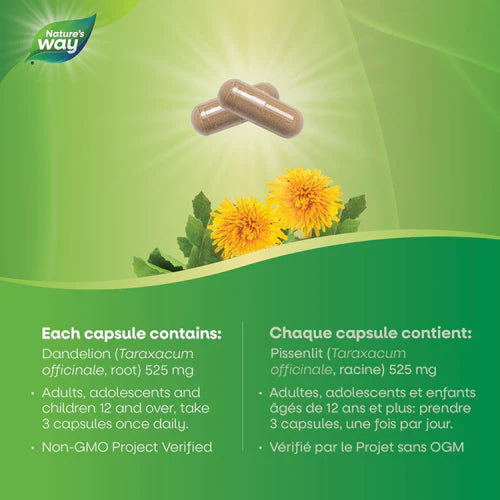 Nature's Way Dandelion Root 100 Veggie Caps - Organic Herbal Supplement for Liver Support & Detox - Perfect for Daily Wellness & Natural Cleansing