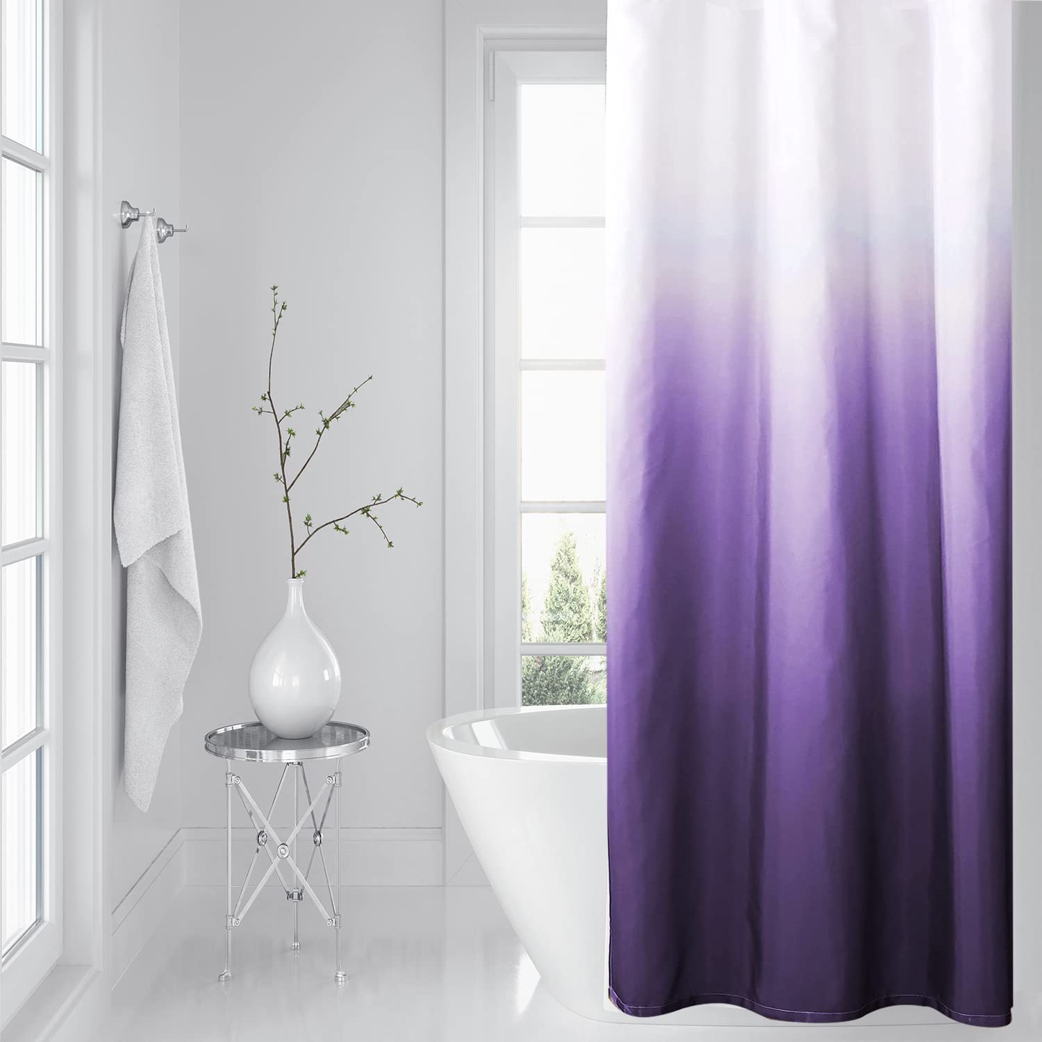 YI & ZE Ombre Dark Purple Shower Curtain Set - Waterproof Polyester Fabric Bathroom Decor with 12 Hooks (36x72 Inches) - Perfect for Modern Bathrooms & Spa-Like Showers