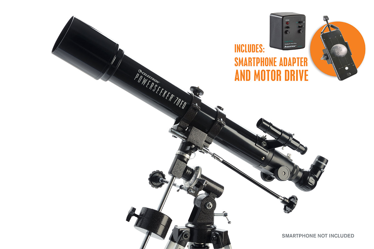 PowerSeeker 70EQ Telescope with Motor Drive & Smartphone Adapter - Astronomy Telescope for Beginners, Stargazing, Moon & Planet Observation