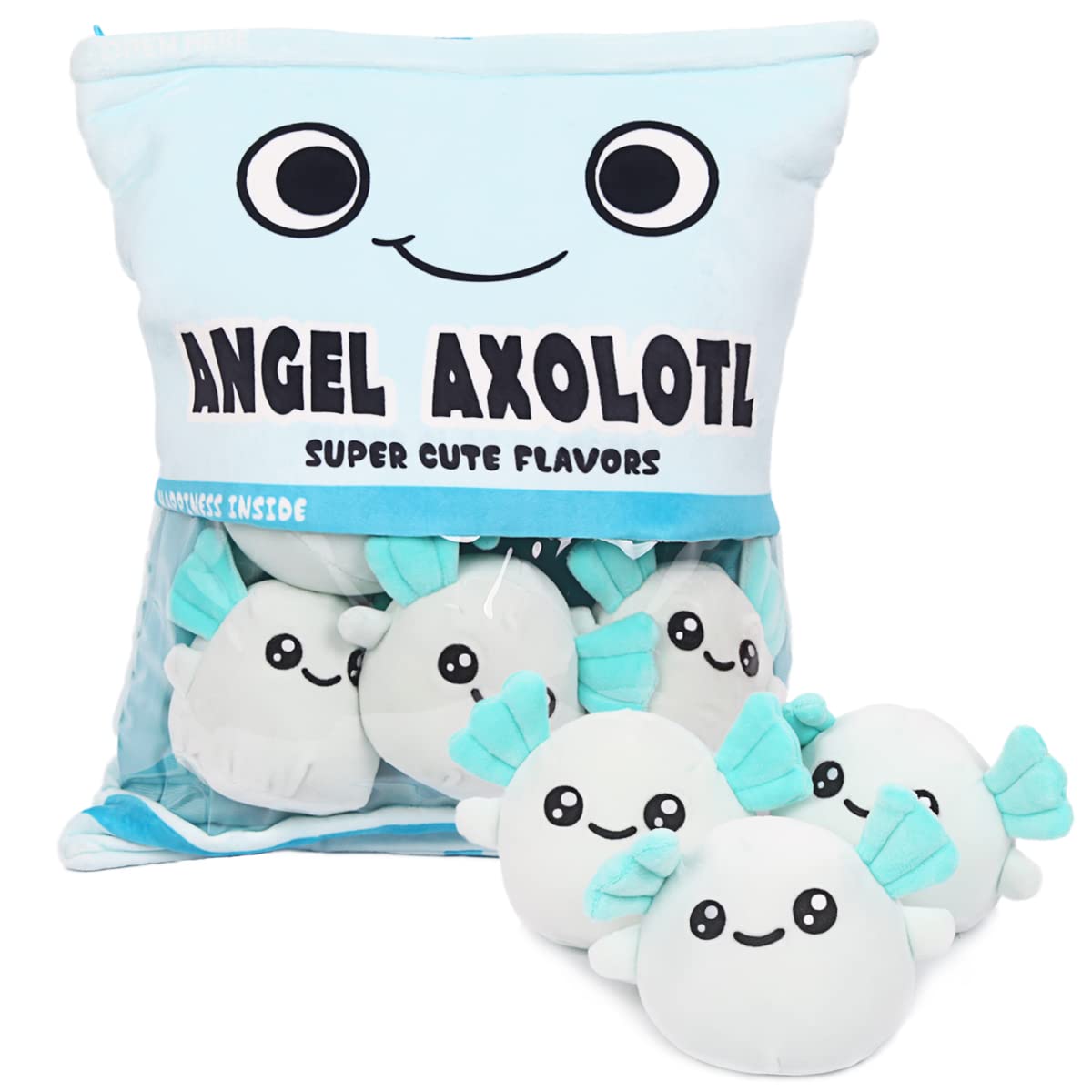 ARELUX 6PCS Cute Axolotl Plush Pillow Set - Soft Blue Salamander Stuffed Animal with Removable Bag, Adorable Axolotl Plushie Doll for Kids & Adults - Perfect for Home Decor, Birthday Gifts, Cuddling and Stress Relief