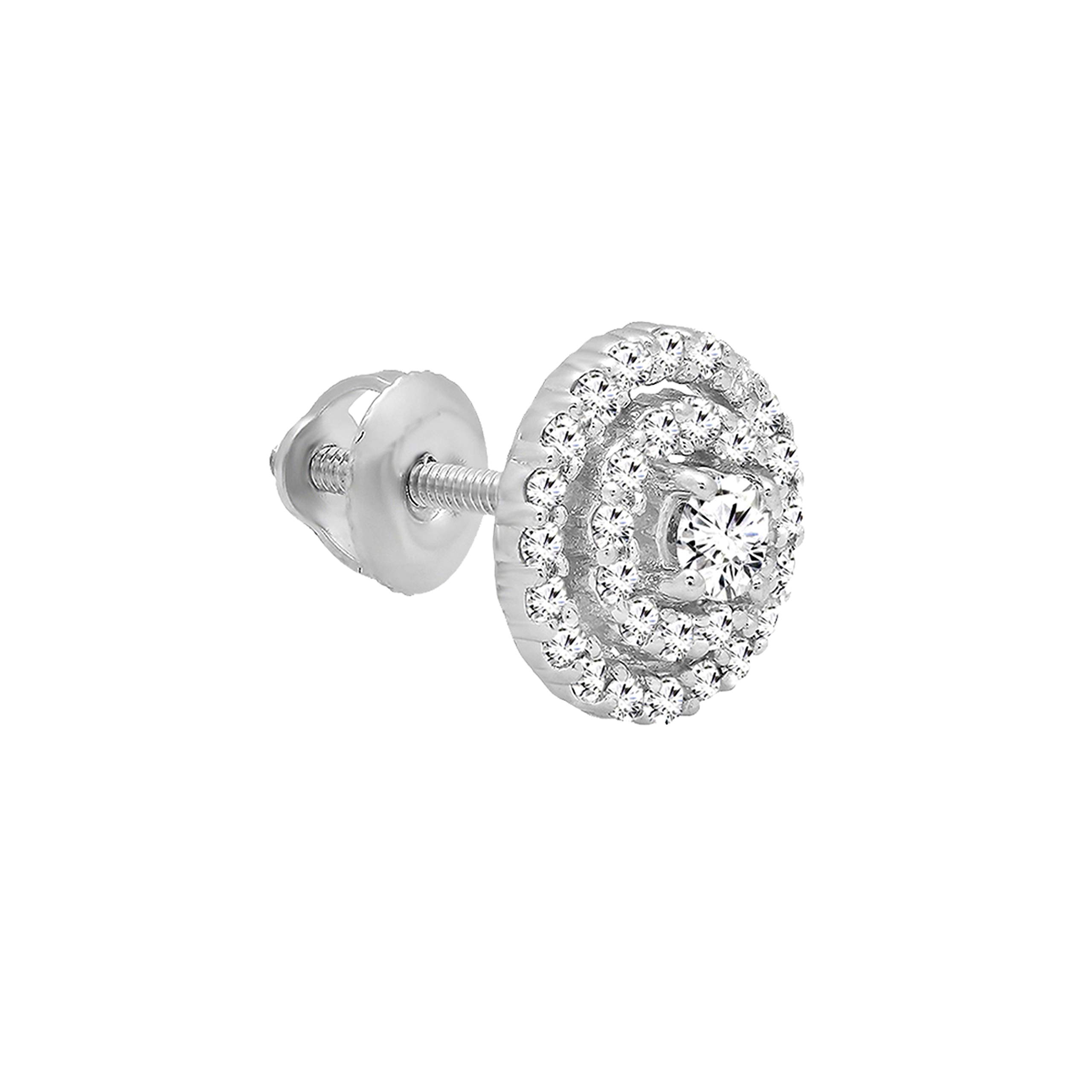 Dazzlingrock 18K Solid Gold Round White Diamond Flower Cluster Stud Earrings for Women - Single Piece | Perfect for Weddings, Parties & Special Occasions