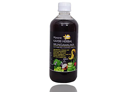 Mysore Kaveri Herbal Brungamalaka Anti Hair Fall Control & Hair Growth Oil - Prevents Dandruff, Promotes Long & Silky Shiny Hair - 500ml (Pack of 1) - Perfect for Daily Hair Care & Scalp Treatment