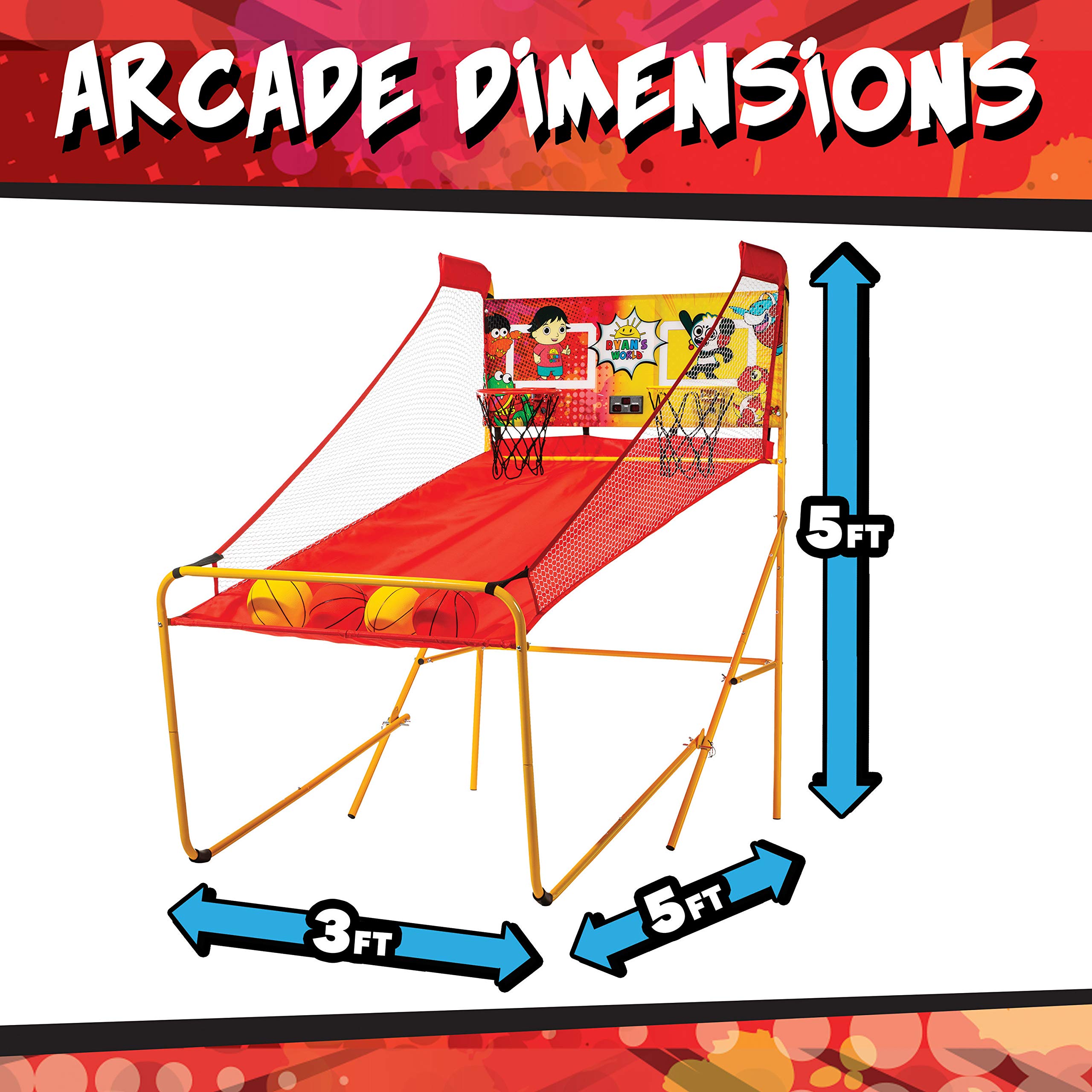 Franklin Sports Ryan's World Arcade Basketball Game - 2 Player Indoor Basketball Hoop Set with Electronic Scoreboard & 4 Mini Balls - Fun Kids Sports Toy for Home, Birthday Party & Family Game Night