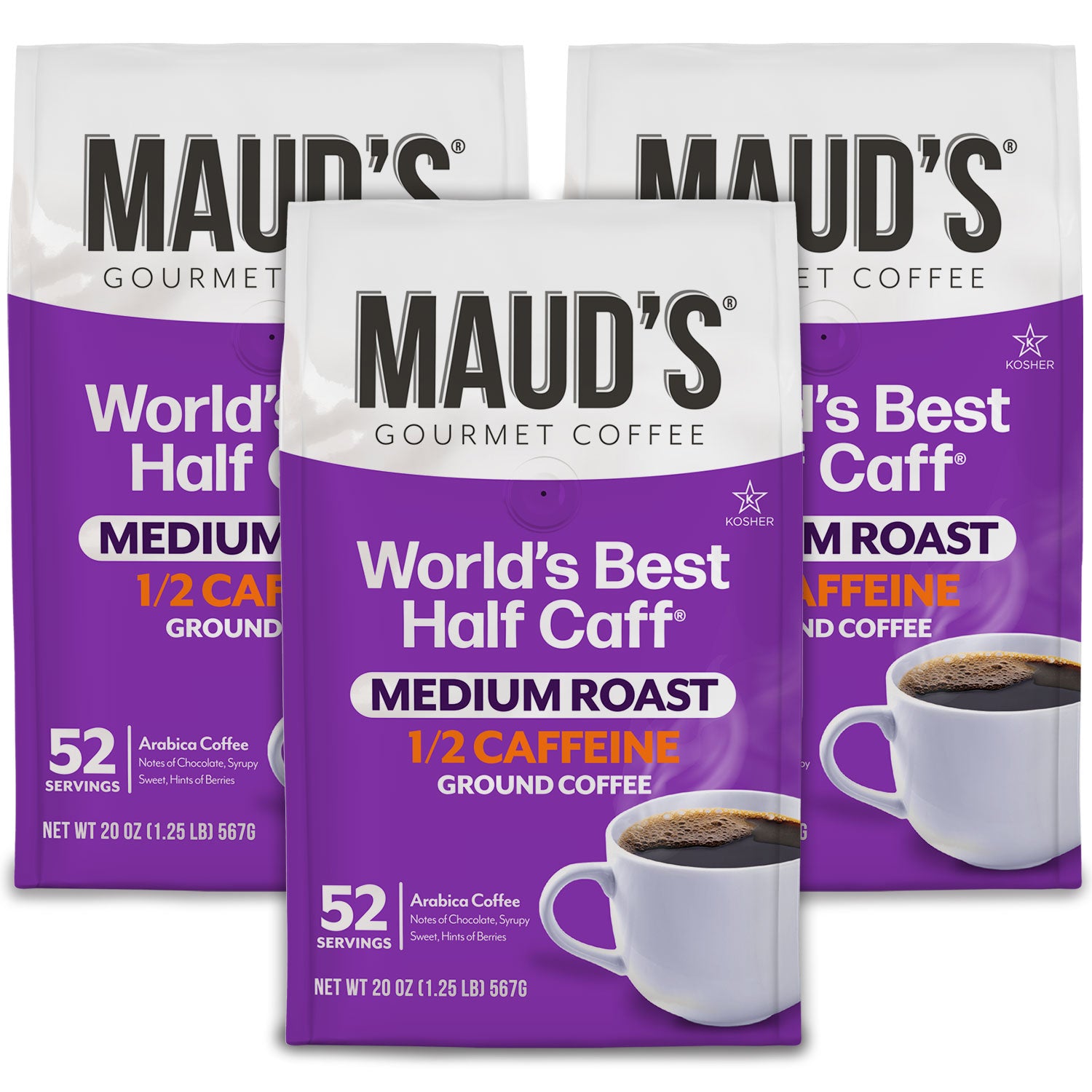 Maud's Half Caffeine Ground Coffee - Medium Roast Arabica Beans for Smooth Flavor | Perfect for Morning Brew & Afternoon Pick-Me-Up
