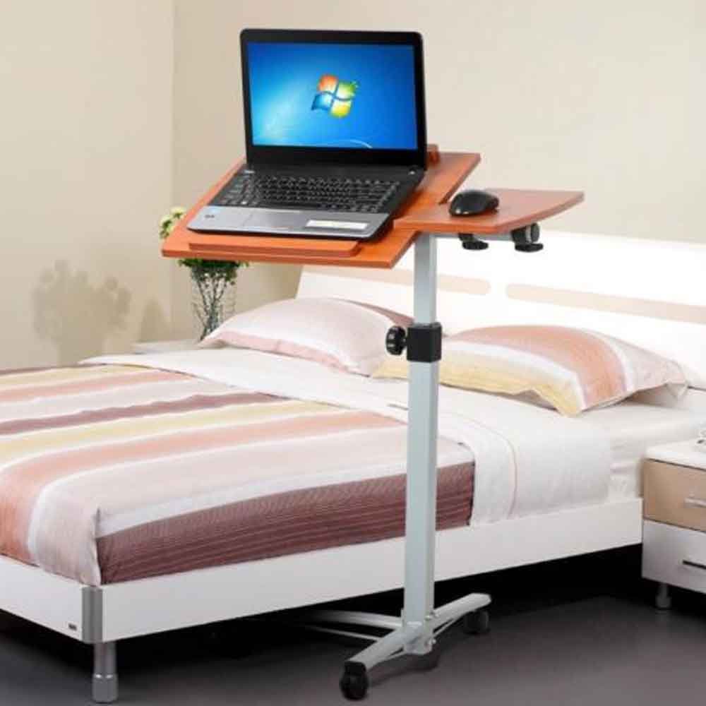 Adjustable Height & Angle Rolling Laptop Desk - Mobile Workstation Cart with Over-Bed Table for Home Office, Bedroom, and Living Room Use
