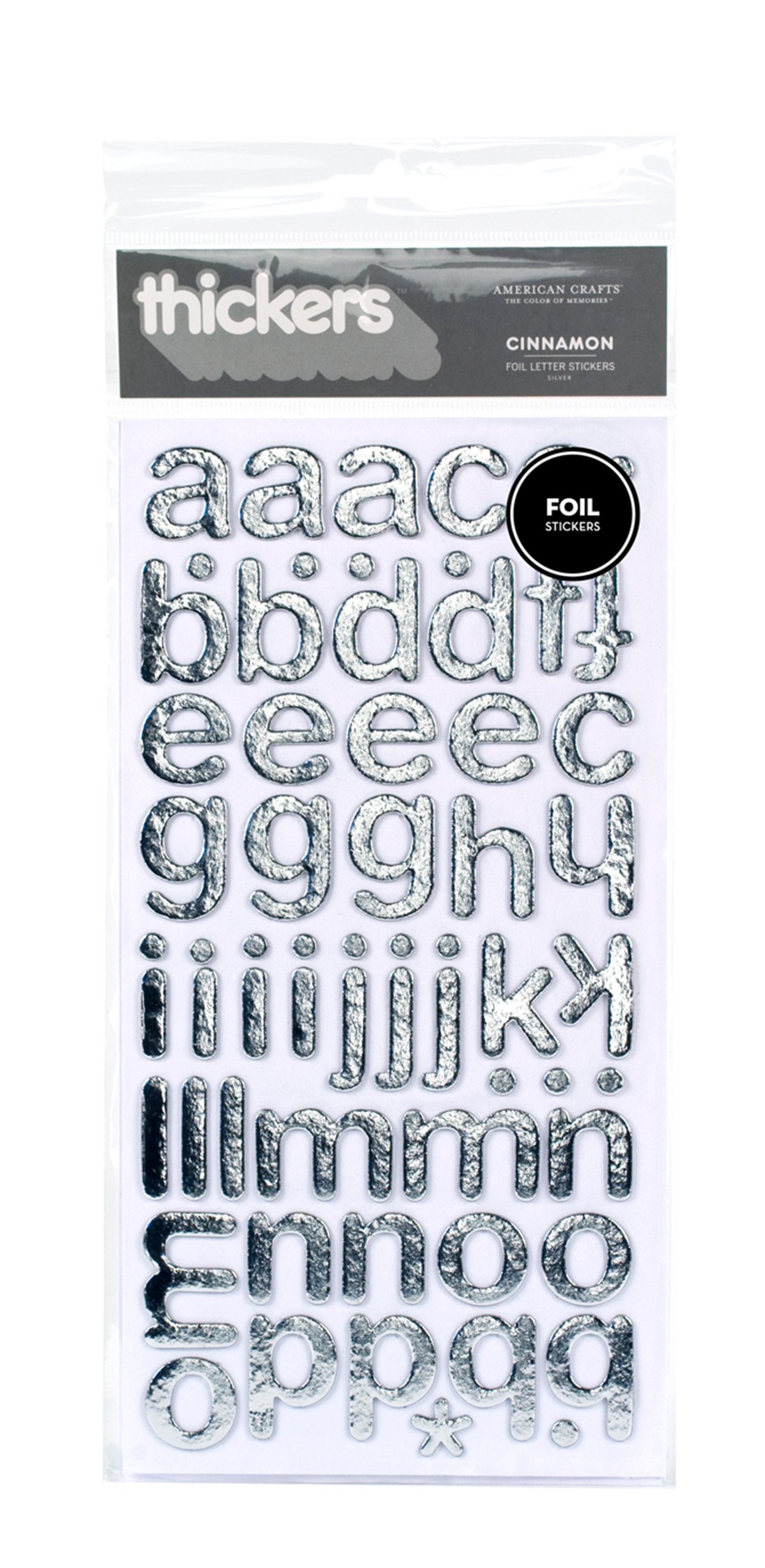 American Crafts Thickers Foil Chipboard Letter Stickers - Cinnamon Metallic Silver Alphabet Stickers for Scrapbooking, DIY Cards, Journals & Home Decor