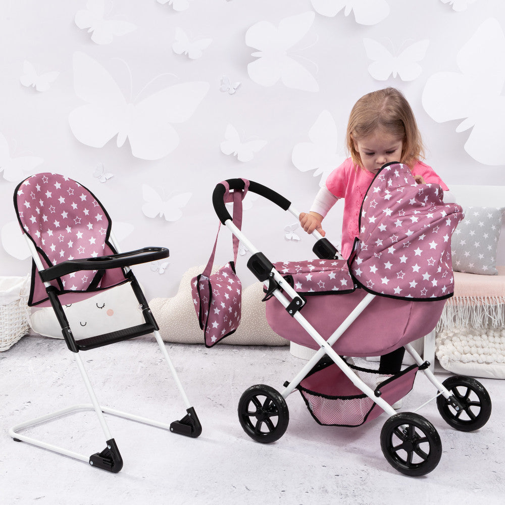 Bayer Design Cozy 3 Piece Doll Playset - Soft Pink & White Star Patterned Doll Set for Kids | Perfect for Pretend Play, Nursery Decor & Gift Giving