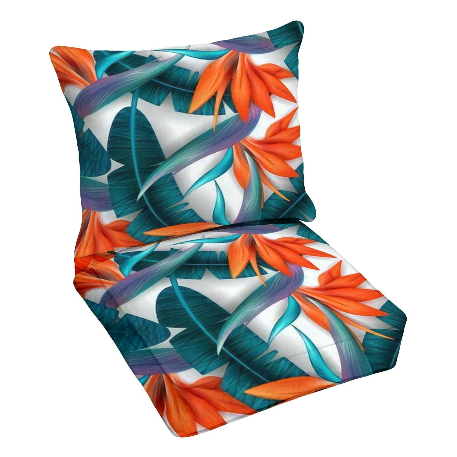 Premium Outdoor Deep Seating Cushion Set - Tropical Strelitzia Flower Print, Water-Resistant Patio Furniture Cushions for Lounge Chairs & Conversation Sets - Perfect for Backyard, Poolside & Garden Relaxation