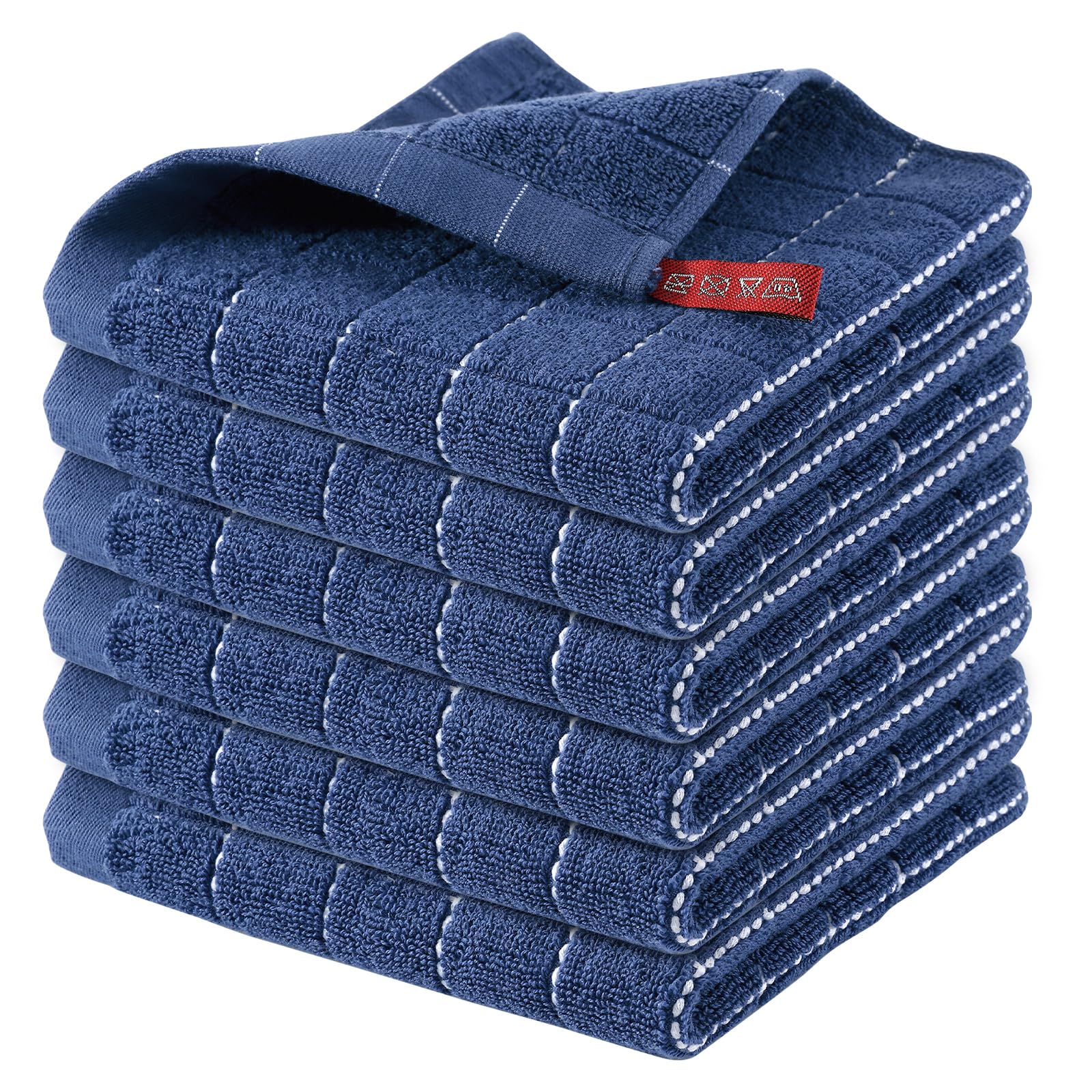 Homaxy 100% Cotton Dish Cloths - Ultra Soft Absorbent Kitchen Towels for Drying Dishes, 6 Pack - Navy Blue