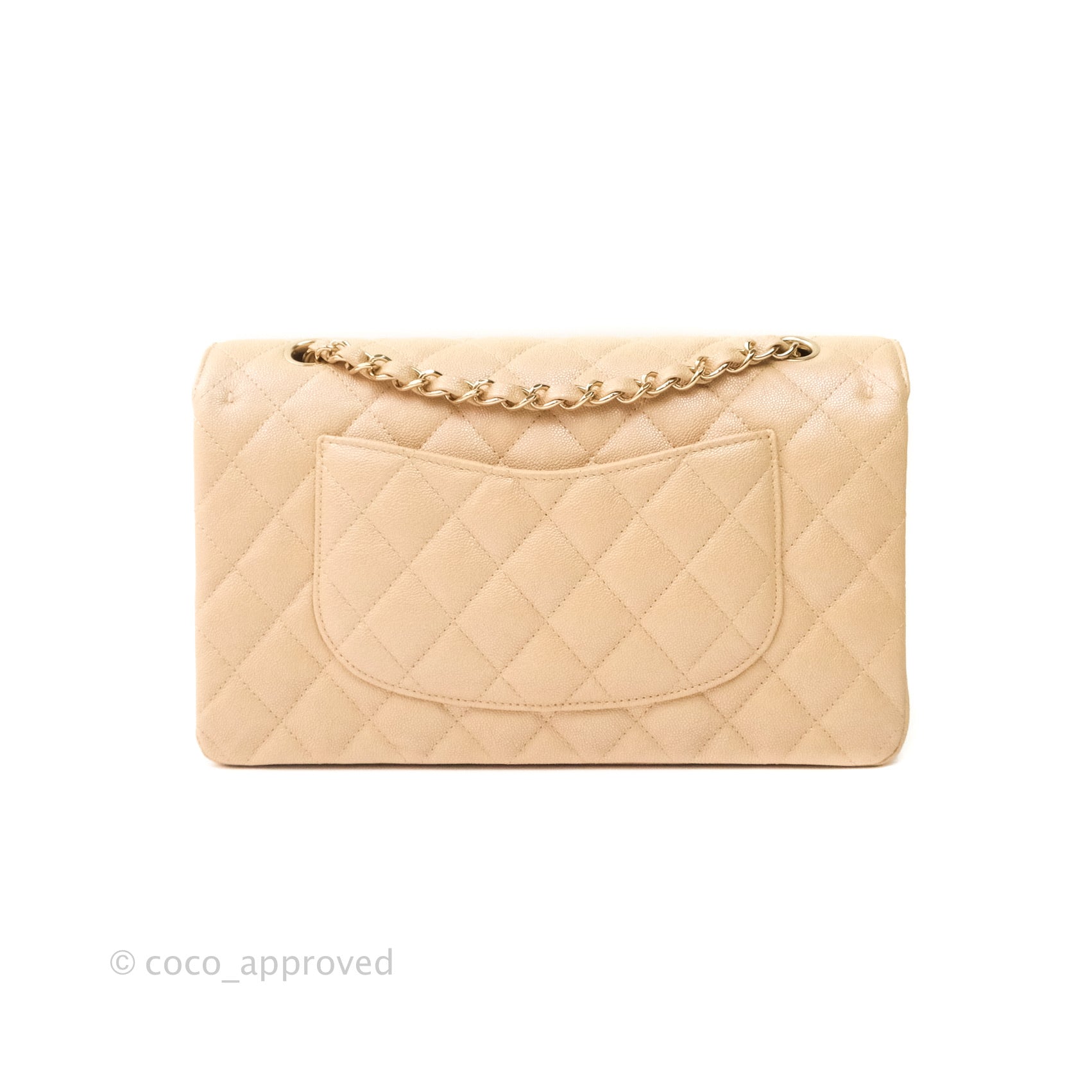 Chanel Classic Medium Double Flap Bag - Iridescent Beige Caviar Leather with Gold Hardware | Luxury Shoulder Bag for Women, Perfect for Parties & Special Occasions