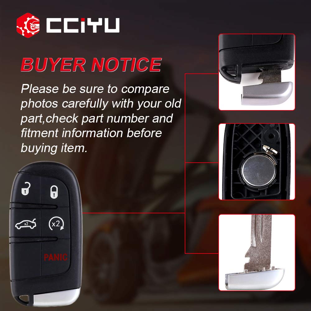 cciyu X 1 Flip Key Fob with Key Blade - 5 Buttons Replacement for Chrysler 300, Dodge Charger, Jeep Grand Cherokee (2011-2016 Models) - FCC ID M3N32337100 - Perfect for Key Replacement, Remote Start, and Vehicle Security