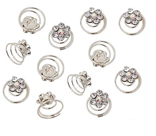 Aainaa Spiral Hair Pins for Women & Girls - Silver Hair Accessories (2 Pack) - Perfect for Updos, Braids, and Everyday Hairstyles