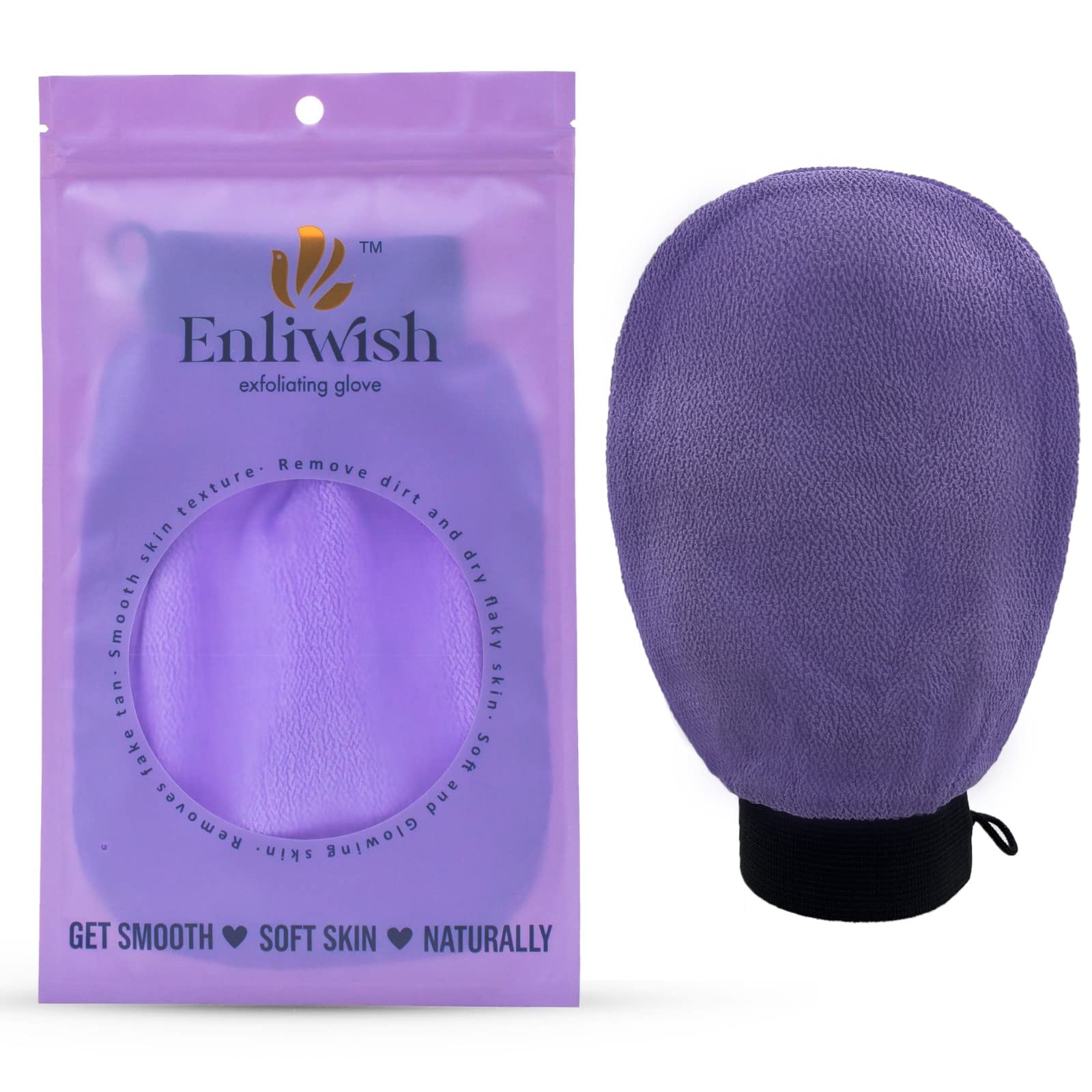 ENLIWISH Exfoliating Gloves for Body Scrub - 100% Viscose Bath & Shower Mitt to Remove Dead Skin & Tan - Deep Exfoliator for Soft Smooth Skin - Perfect for Spa, Self-Care & Post-Workout Cleansing (Purple)