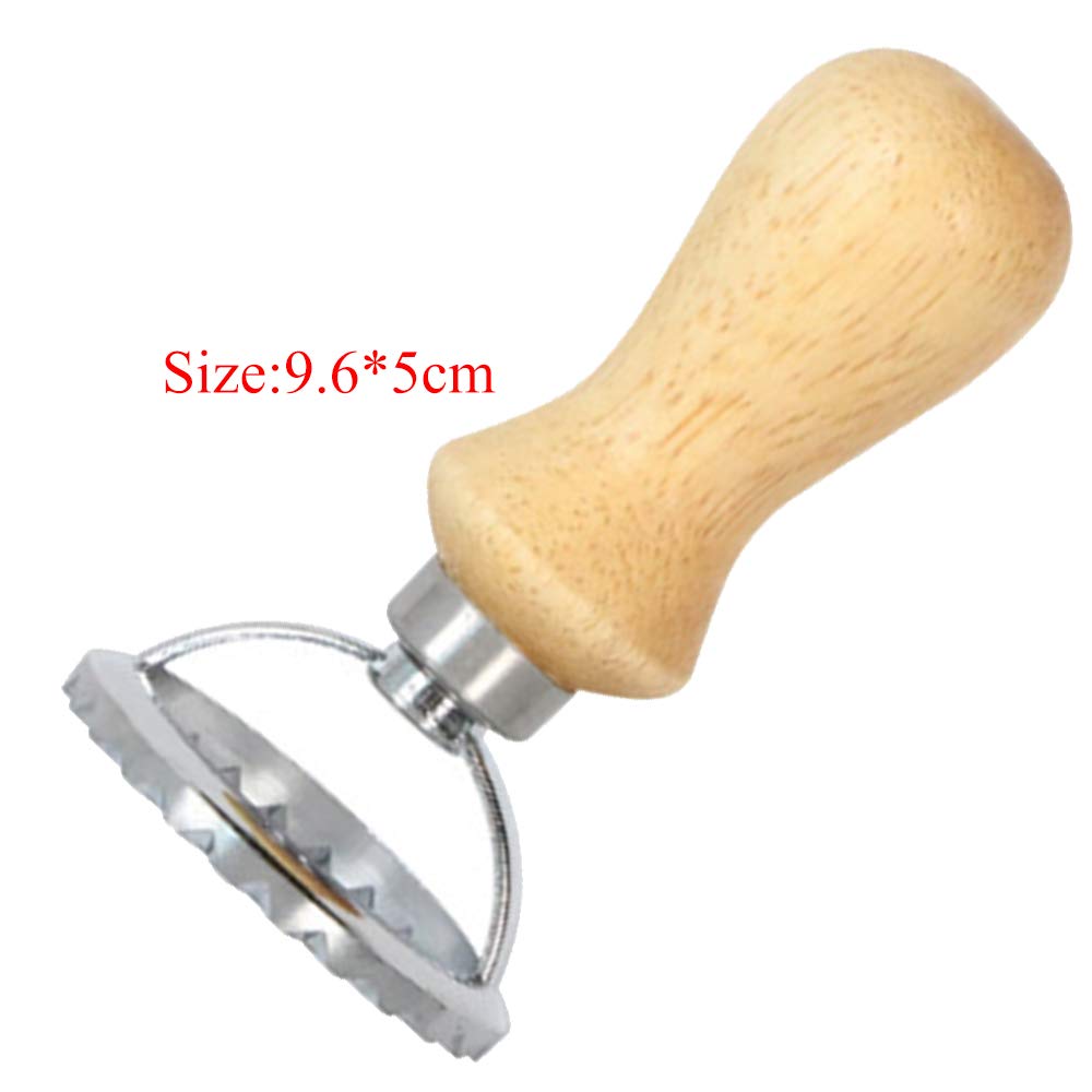 1pc Wooden Handle Ravioli Stamp Maker & Pasta Cutter - Fluted Pastry Mould for Homemade Ravioli, Dumplings, Biscuits & Cake Decorating - Perfect for Italian Cooking & Baking Enthusiasts