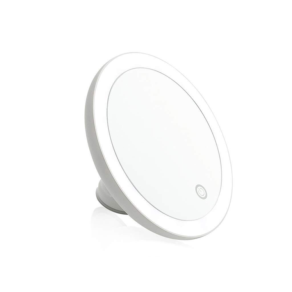 RYNCYCY 8 Inch LED Makeup Mirror with 5X Magnification, Suction Cup & Adjustable Lighting - Perfect for Bathroom Vanity, Dressing Table & Travel (White)