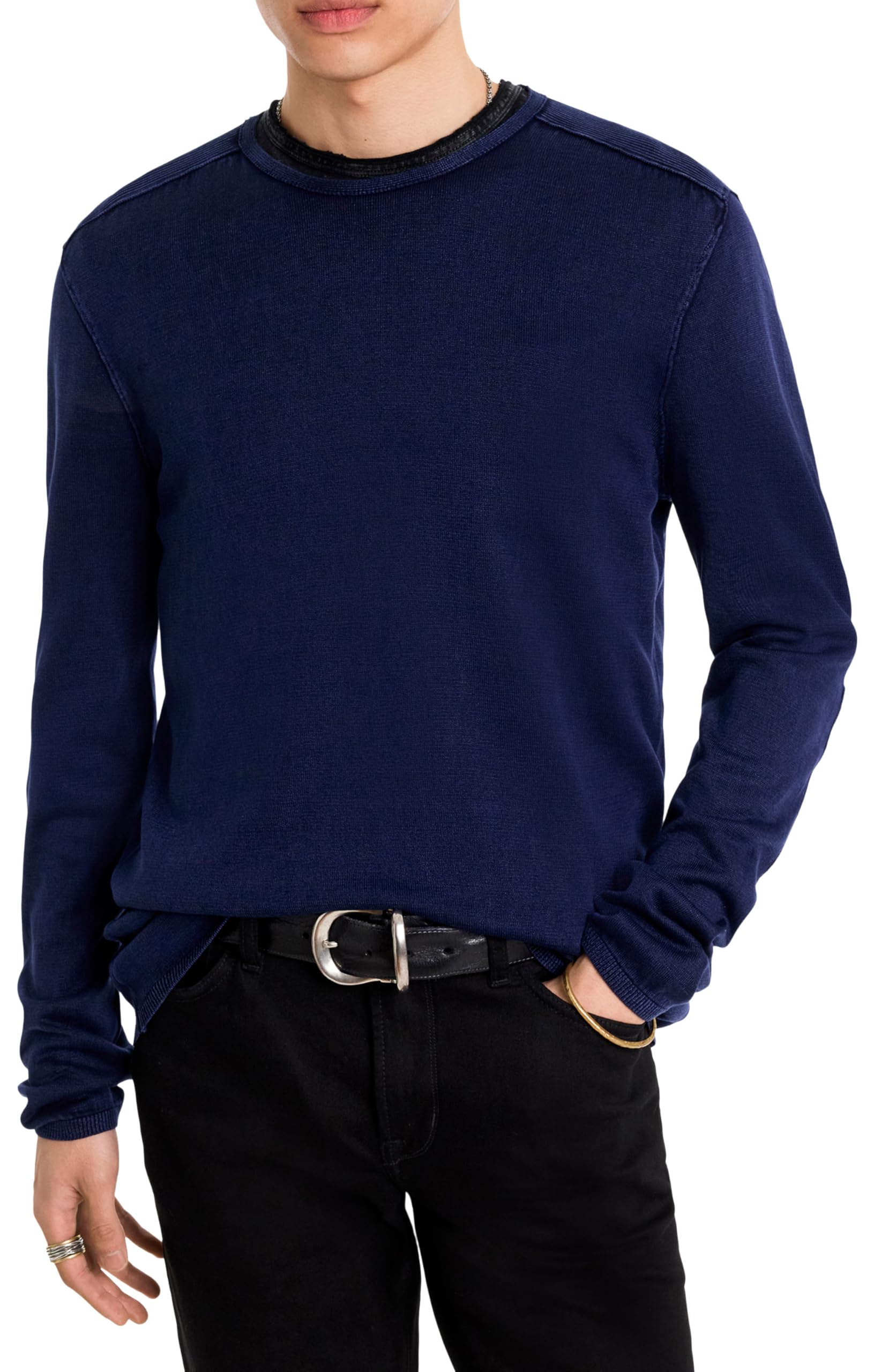 John Varvatos Men's Walter Acid Wash Long Sleeve Crew Neck T-Shirt - Casual & Stylish Cotton Tee for Everyday Wear, Date Nights, and Weekend Outings