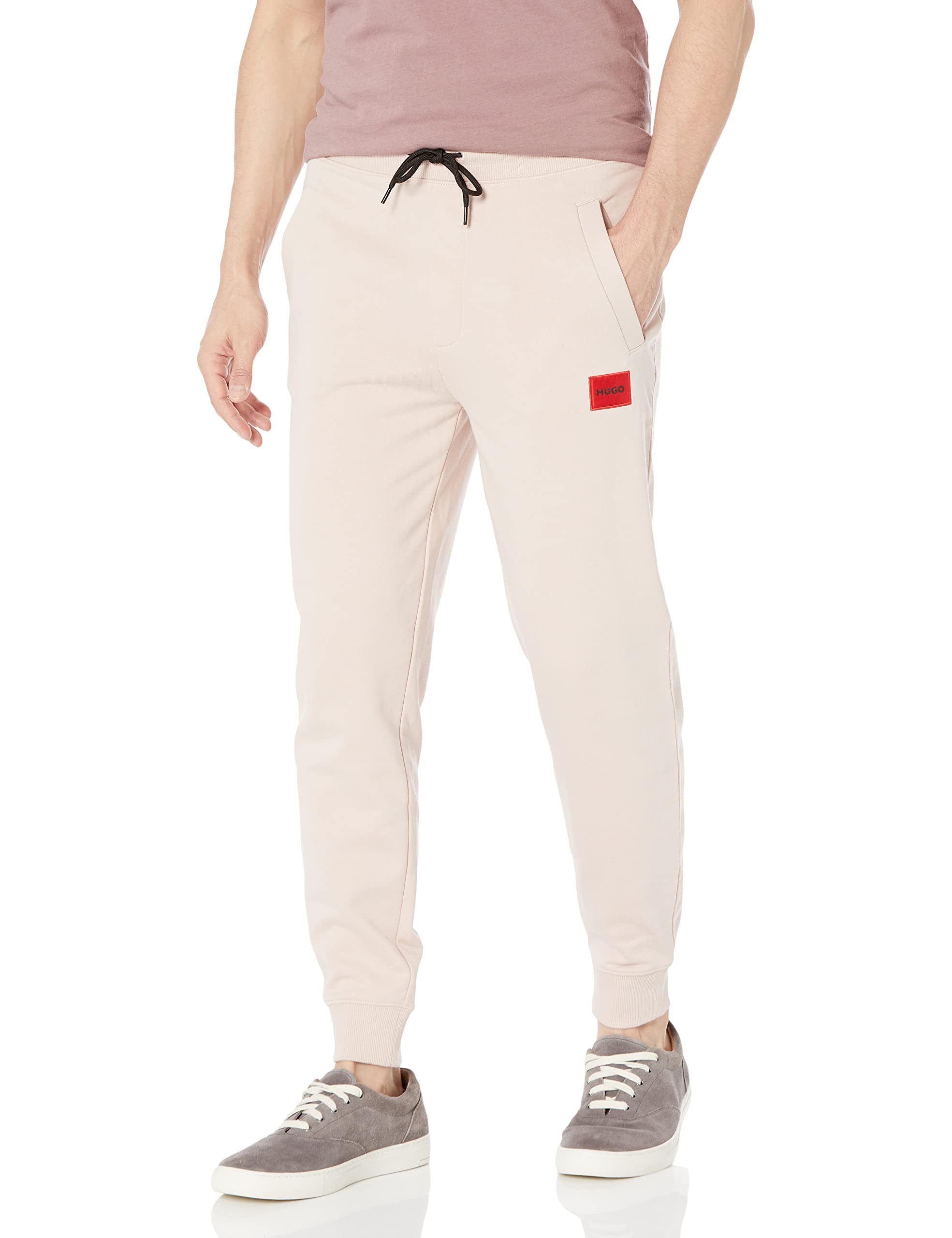 HUGO Men's Regular Fit Square Logo Jersey Drawstring Joggers - Comfortable Casual Pants for Gym, Lounge & Everyday Wear