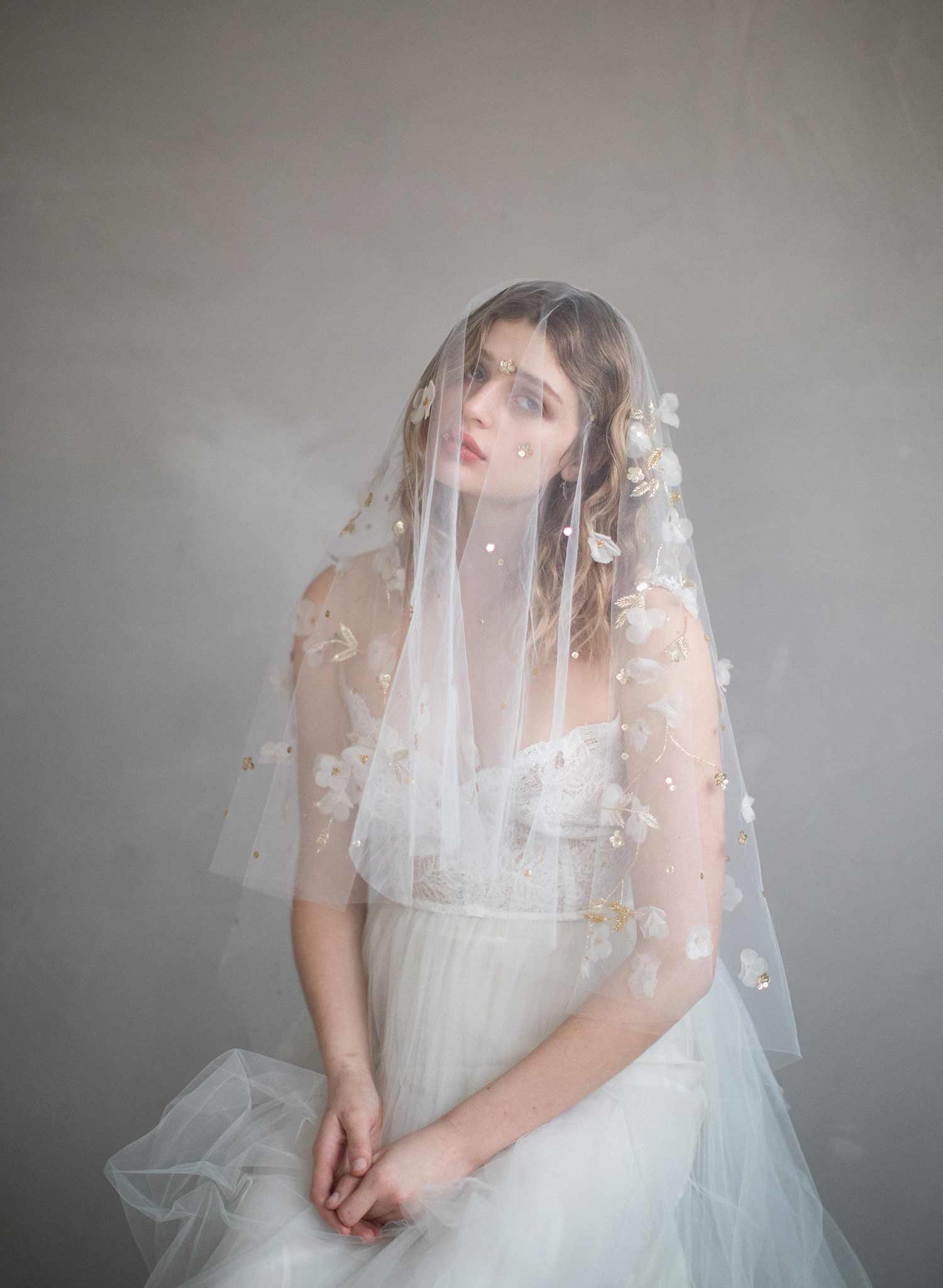 Elegant Trellis & Blossom Embroidered Wedding Veil - Style #864 for Bridal Ceremonies & Romantic Photo Shoots