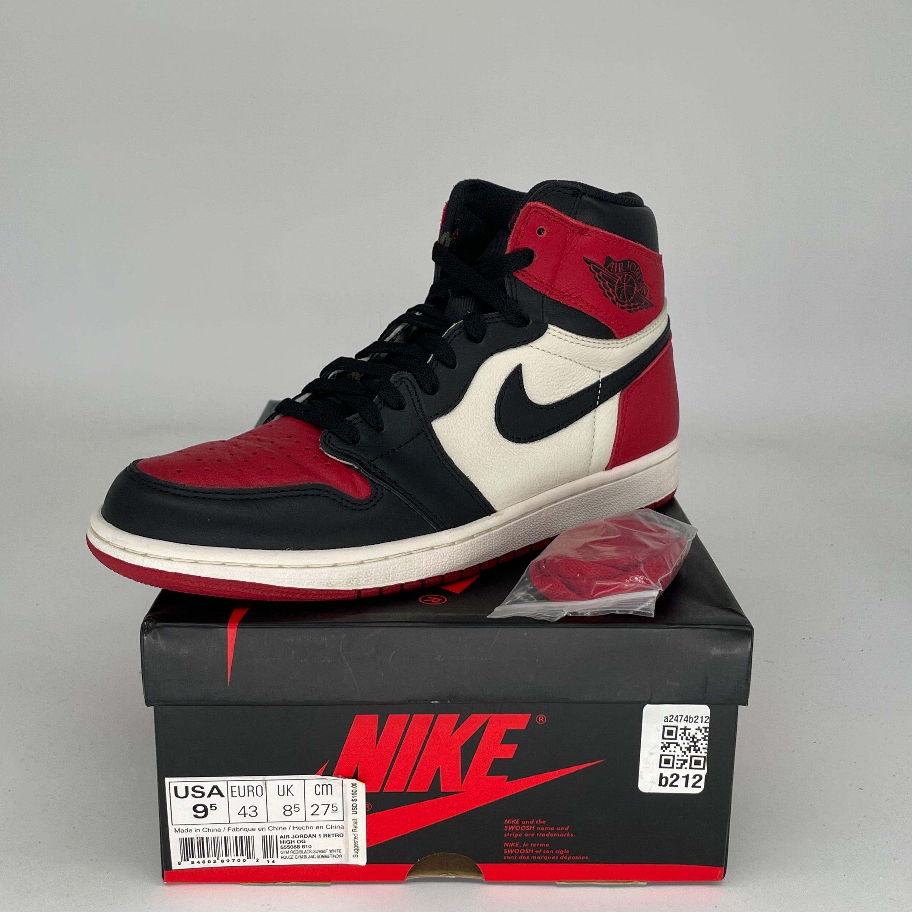 AIR JORDAN 1 BRED TOE Men's Basketball Shoes Size 9.5 - Style 555088-610 | Authentic Retro High Tops for Sneaker Collectors & Streetwear Fashion - Perfect for Basketball, Casual Wear & Sneakerhead Collections