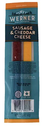 Werner Sausage & Cheddar Cheese Sticks 12 Pack - 1.5oz Individually Wrapped Meat Snacks | High Protein Keto-Friendly Snack for On-the-Go, Lunch Boxes & Road Trips