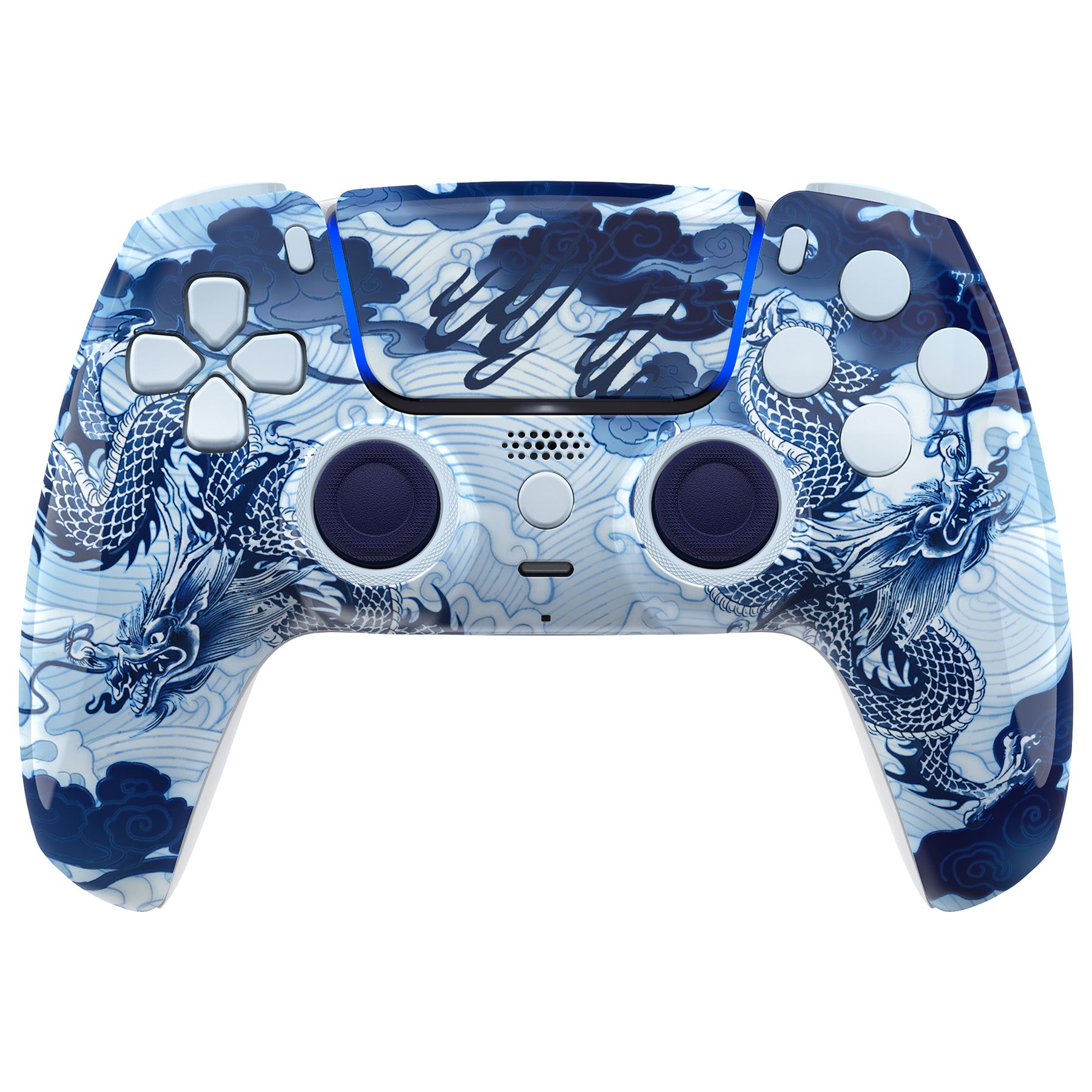 eXtremeRate Luna Redesigned Full Set Shells & Buttons for PS5 Controller BDM 030/040/050 - Porcelain Dragon Custom Skin - Perfect for Gaming, Streaming & Esports Tournaments