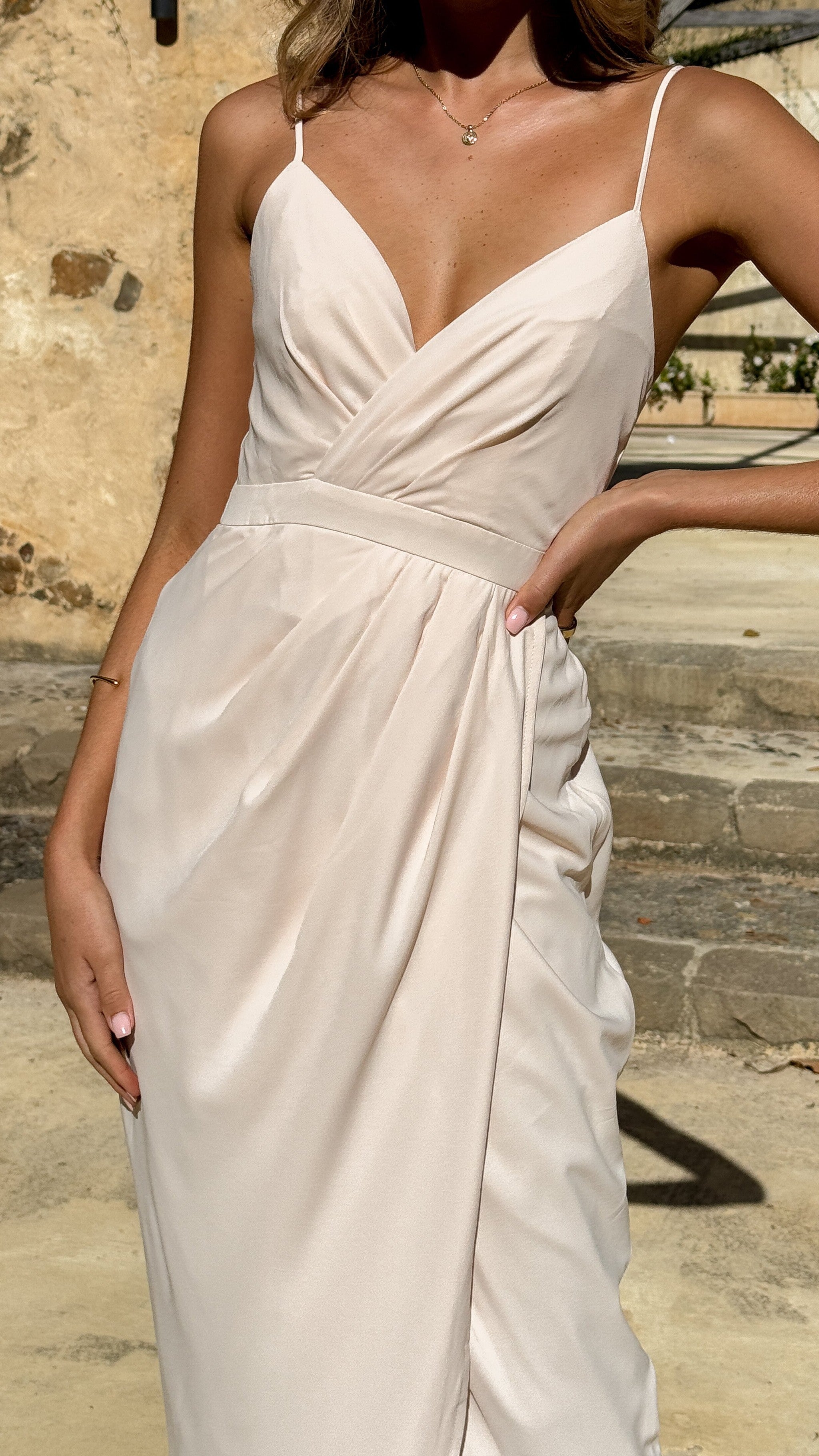 Elegant Charlotte Draped Maxi Dress in Ivory - Perfect for Weddings, Parties & Summer Vacations