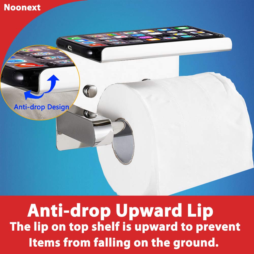 **Stainless Steel Toilet Paper Holder with Shelf - No Drill Wall Mounted, SUS304 Chrome Paper Roll Dispenser for Bathroom & Kitchen - Holds Mega Rolls, Easy Installation**    *(Perfect for Modern Bathrooms, RVs, and Small Spaces - Durable & Stylish Storage Solution)*