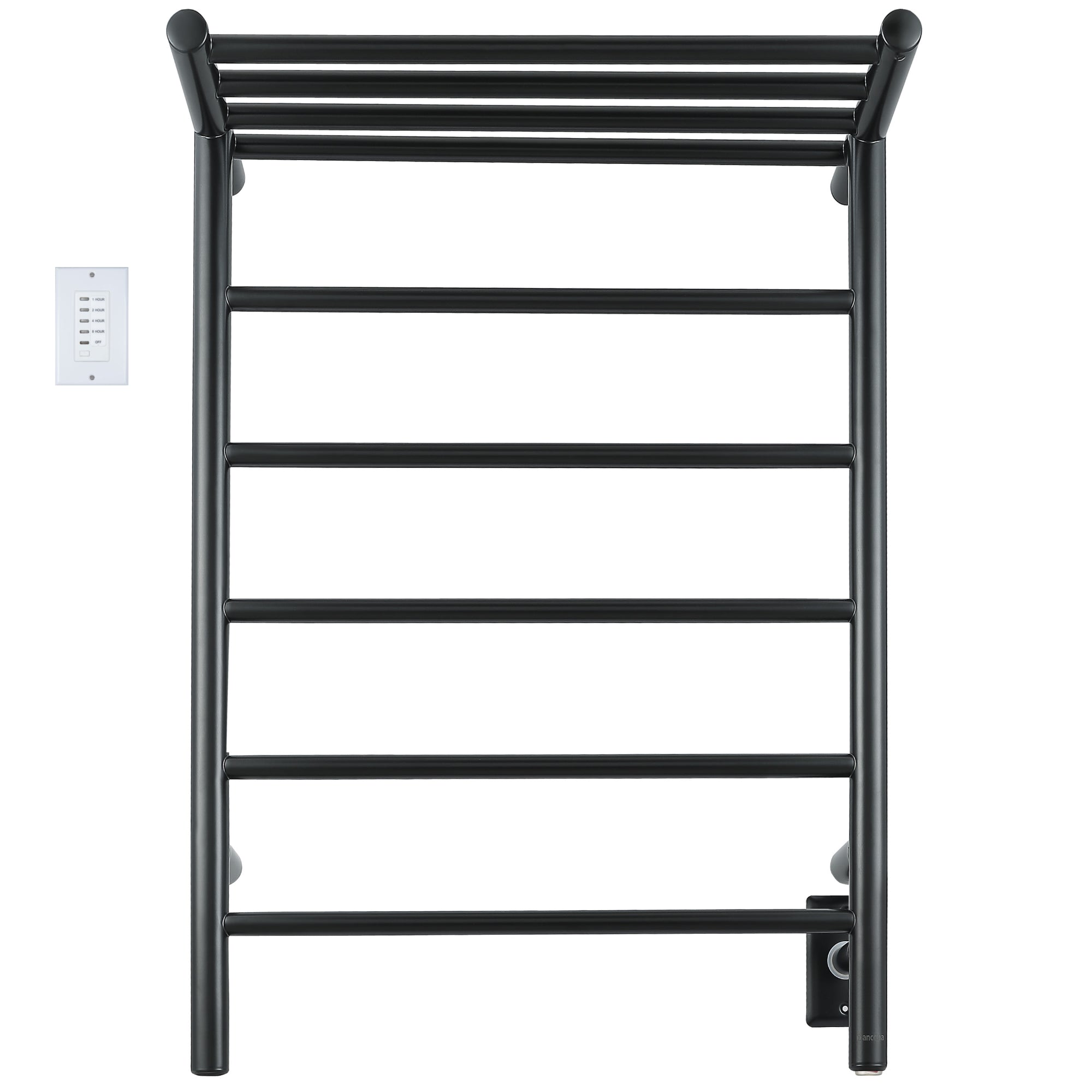 Ancona Miazzo 5 Bar Electric Wall Mount Towel Warmer - Plug In & Hardwire with Shelf & Timer - Matte Black - Perfect for Bathroom, Spa & Luxury Home Heating